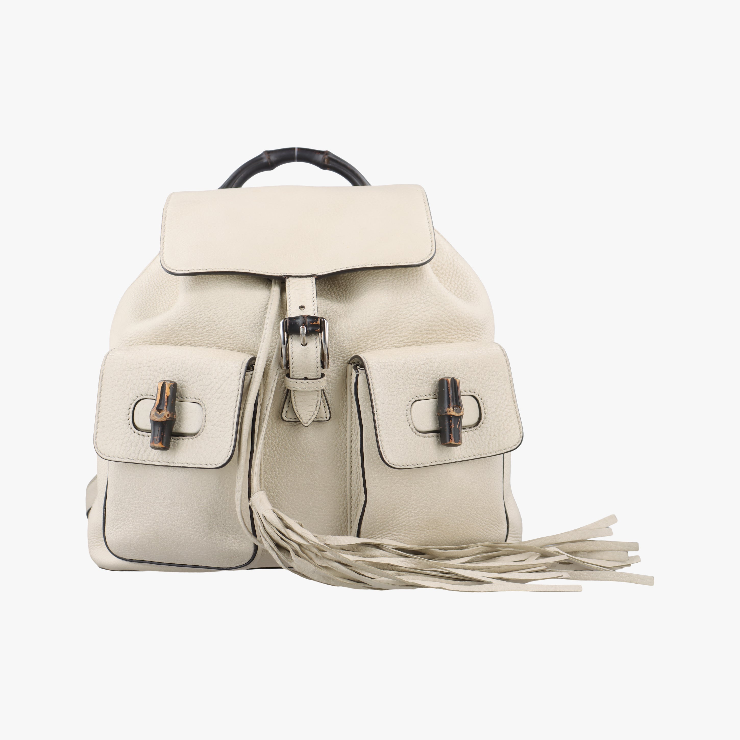 Pre-owned Gucci Bamboo fringe tassel White Leather 370833 backpack/rucksack | stylenewstar