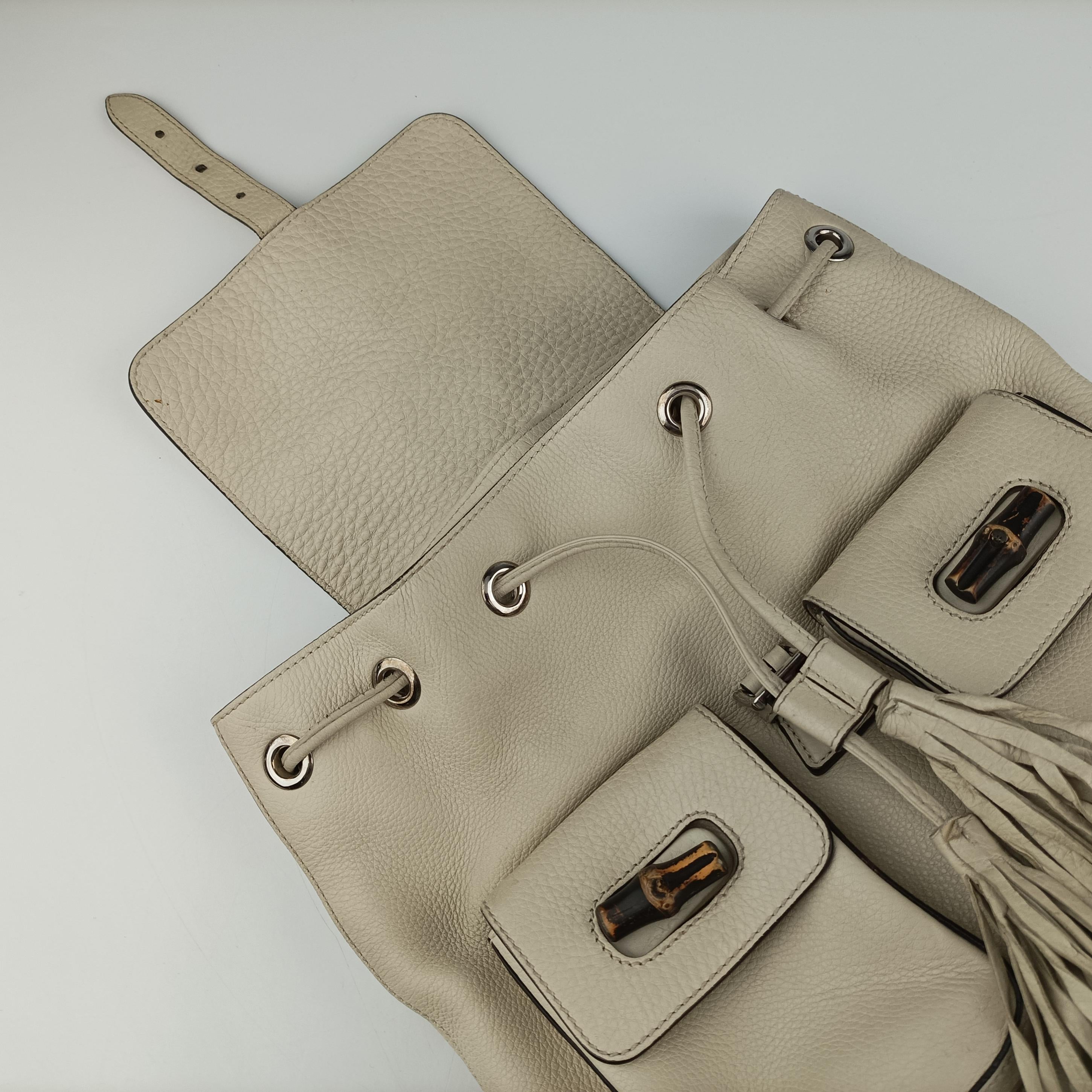 Pre-owned Gucci Bamboo fringe tassel White Leather 370833 backpack/rucksack | stylenewstar