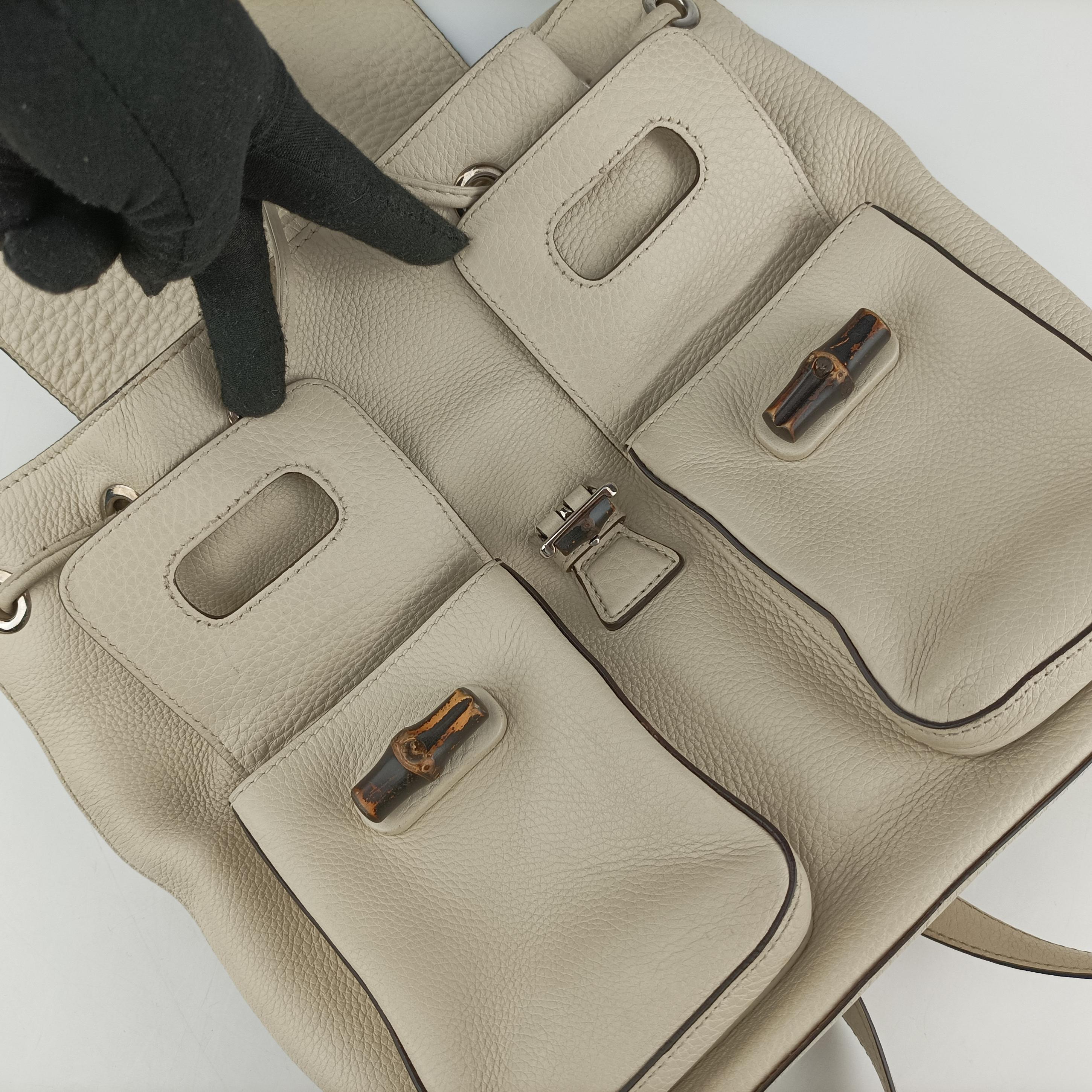 Pre-owned Gucci Bamboo fringe tassel White Leather 370833 backpack/rucksack | stylenewstar