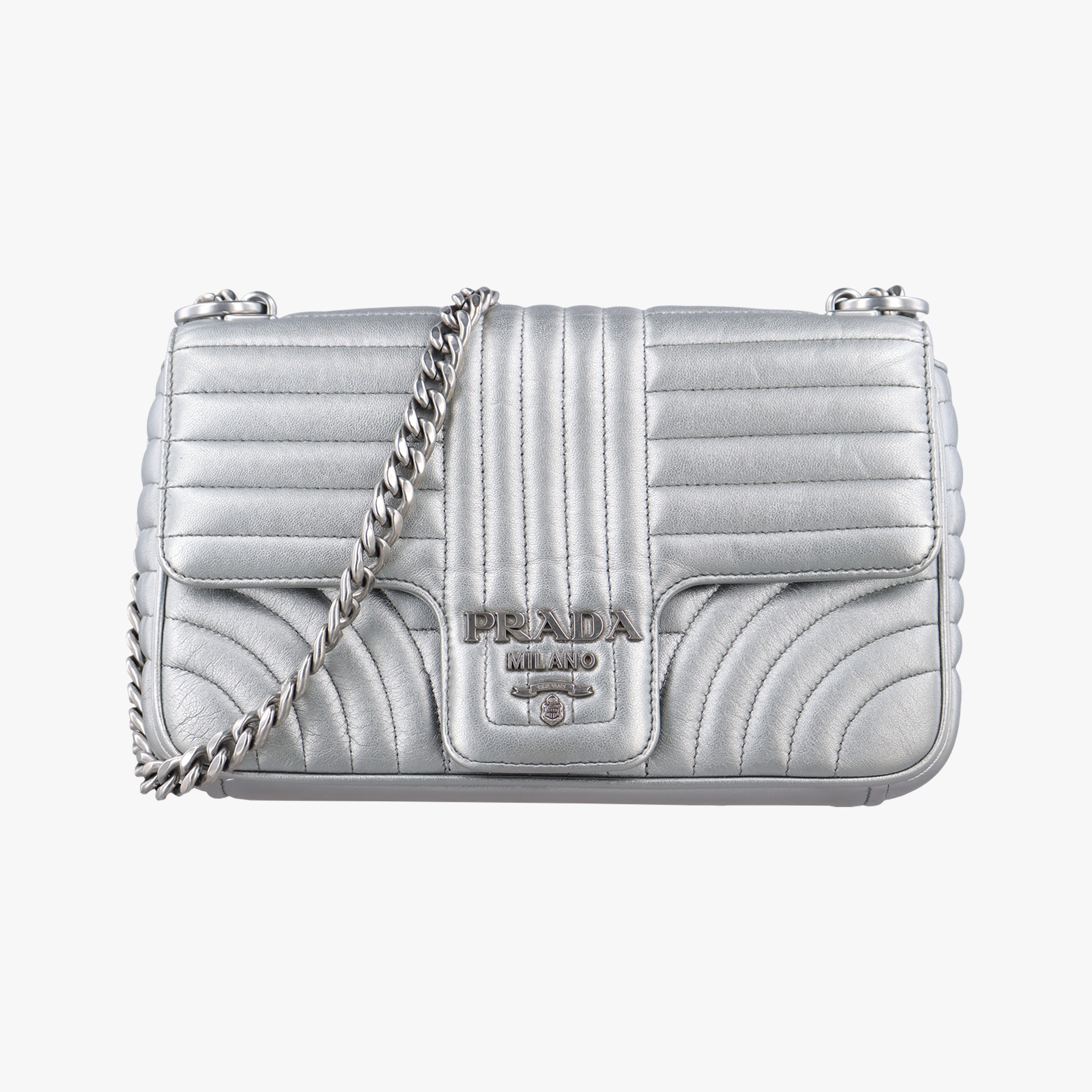 Pre-owned Prada Diagramme Silver Leather 1BD108 shoulderbag | stylenewstar