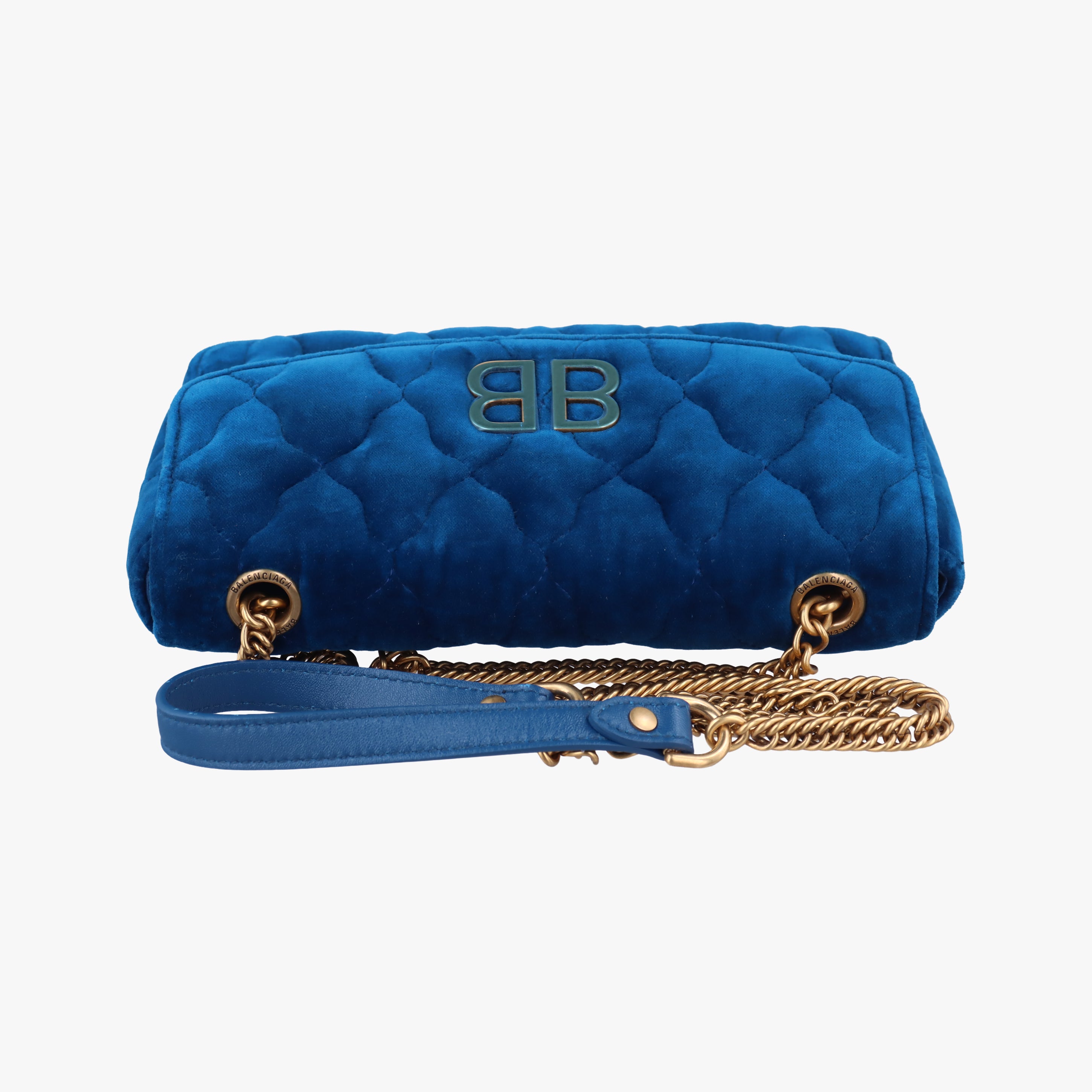 Pre-owned Balenciaga BB logo Navy Velour  shoulderbag | stylenewstar