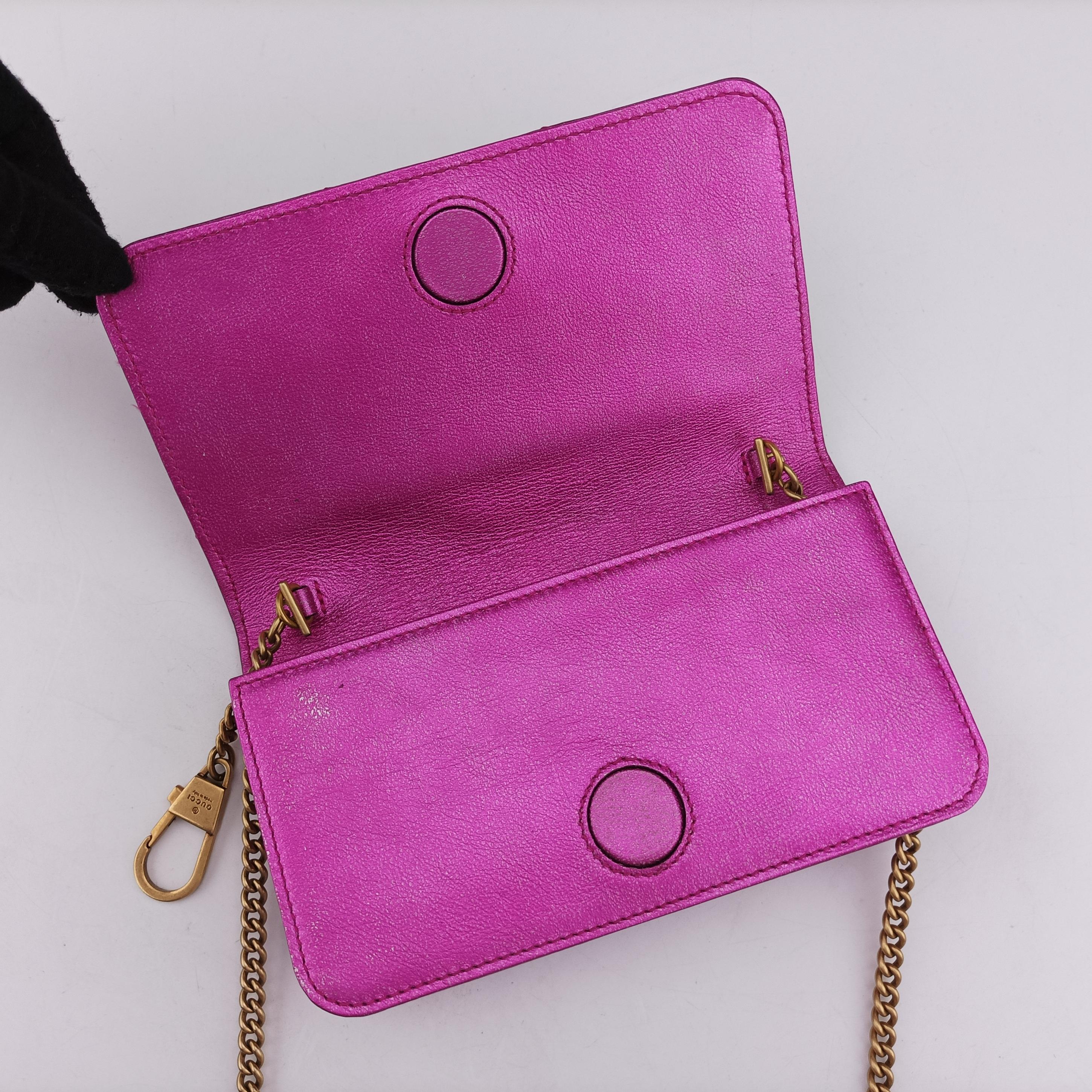 Pre-owned Gucci Pochette Heart crystal GG Marmont Pink Leather 549880 shoulderbag | stylenewstar