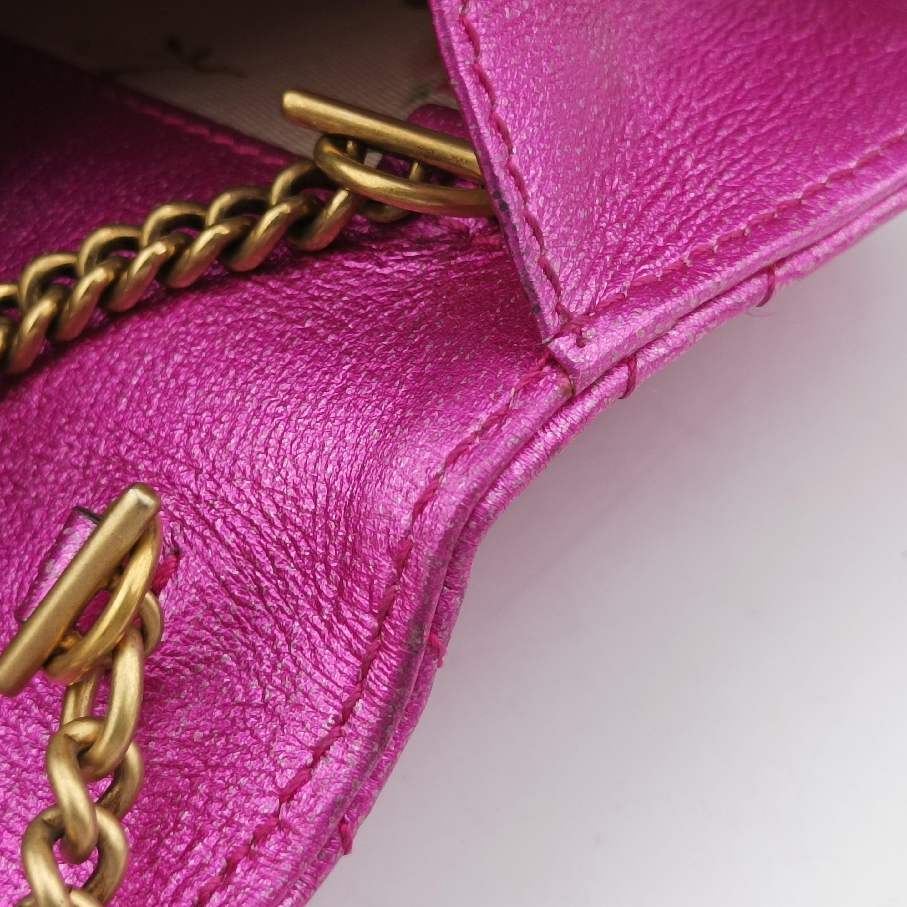 Pre-owned Gucci Pochette Heart crystal GG Marmont Pink Leather 549880 shoulderbag | stylenewstar