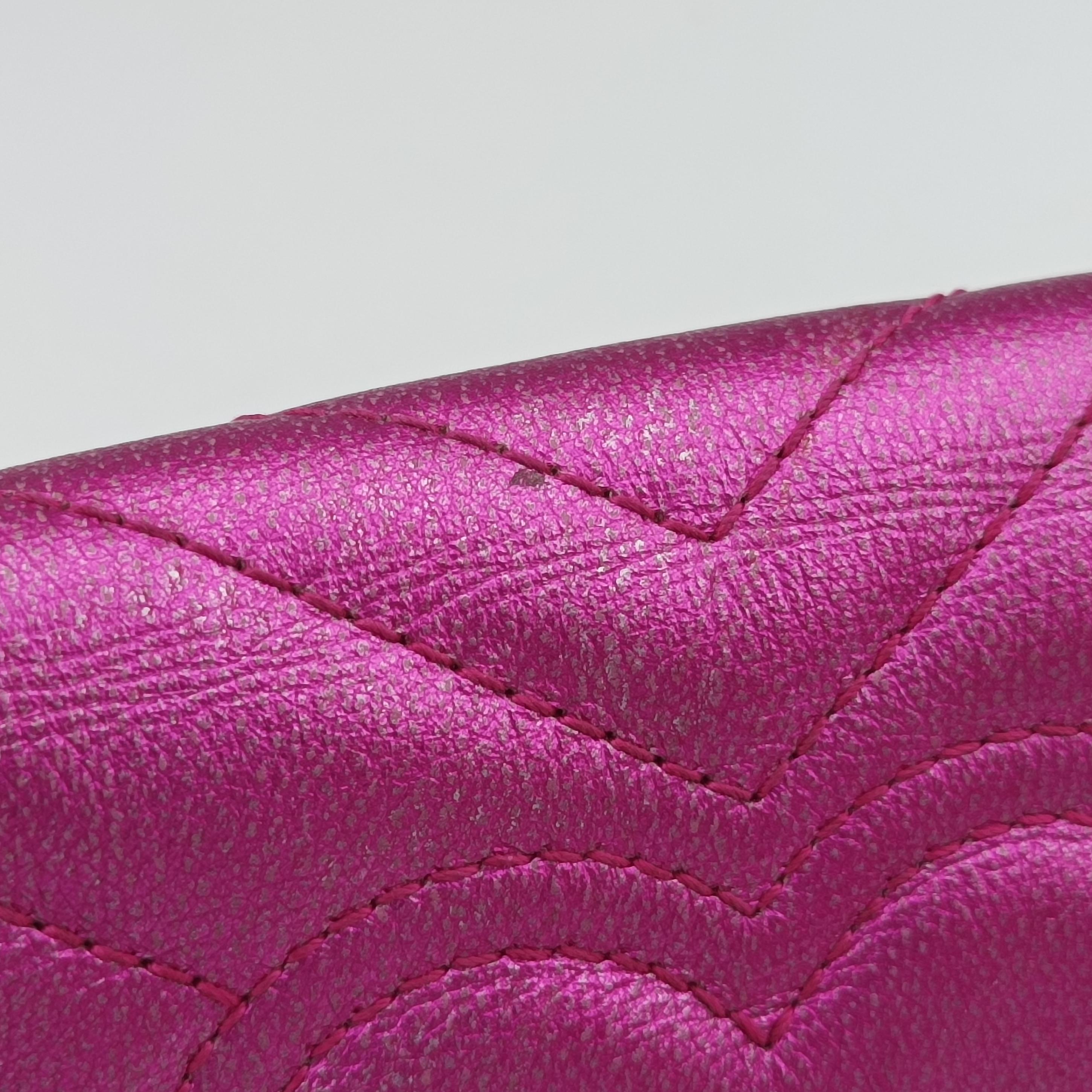 Pre-owned Gucci Pochette Heart crystal GG Marmont Pink Leather 549880 shoulderbag | stylenewstar