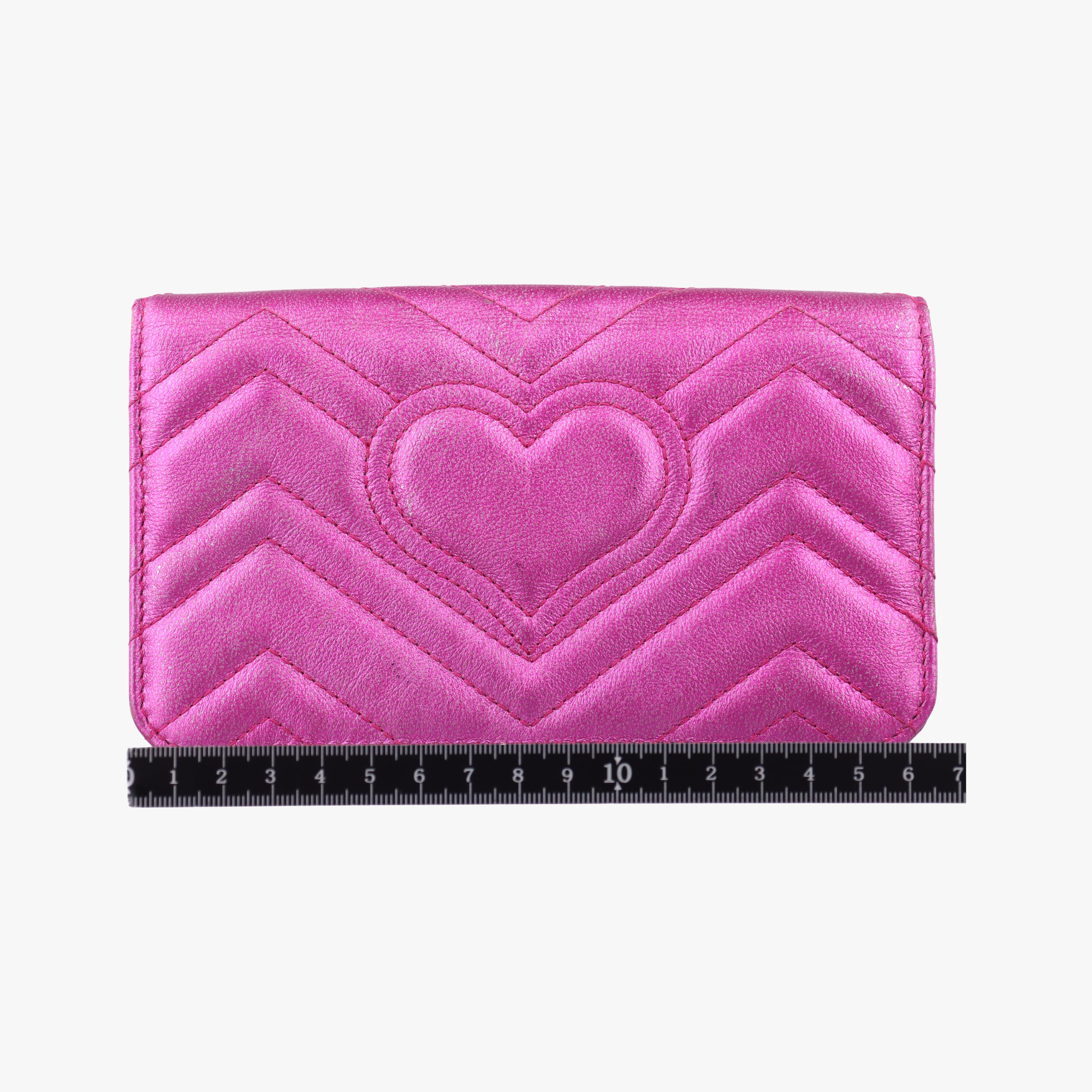 Pre-owned Gucci Pochette Heart crystal GG Marmont Pink Leather 549880 shoulderbag | stylenewstar