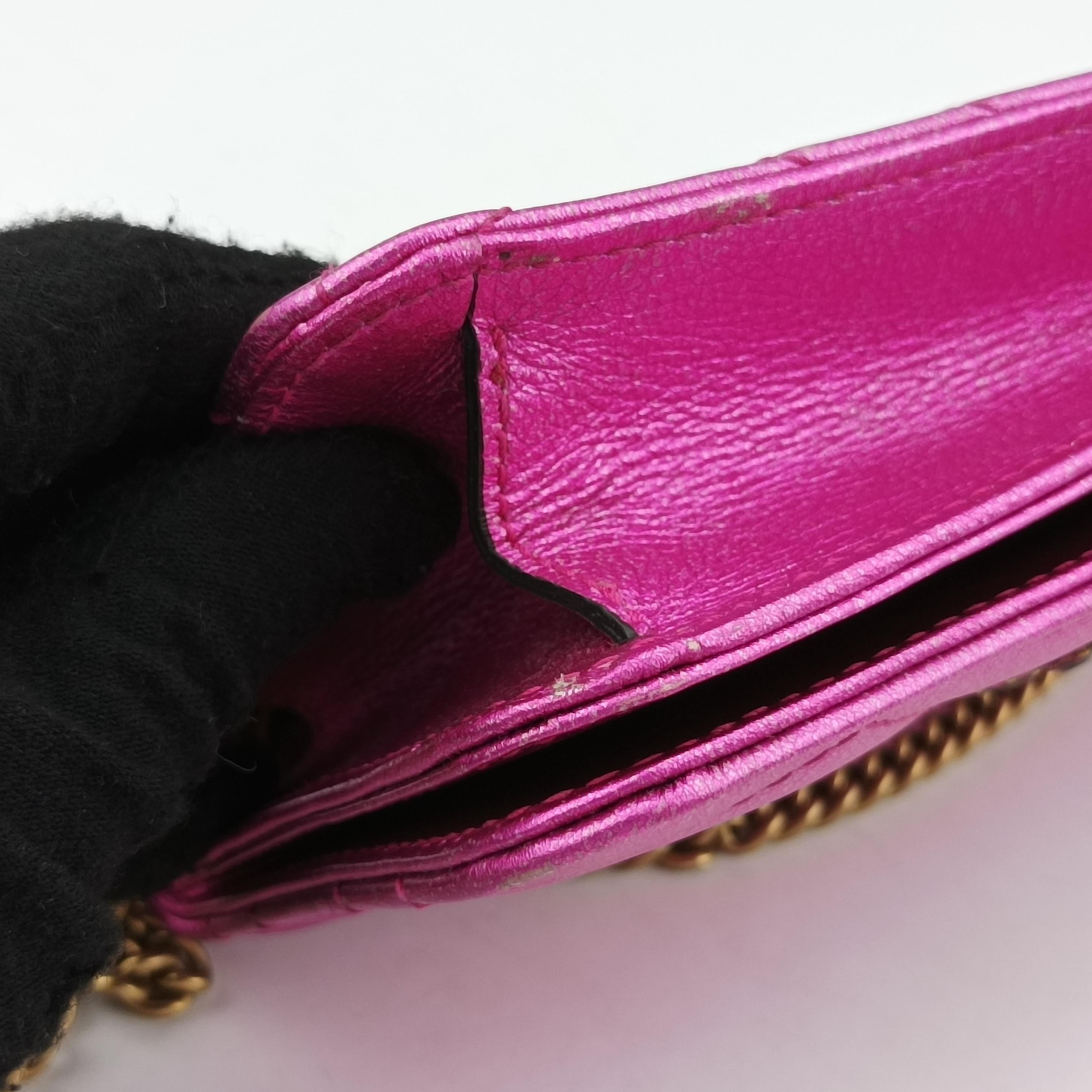 Pre-owned Gucci Pochette Heart crystal GG Marmont Pink Leather 549880 shoulderbag | stylenewstar