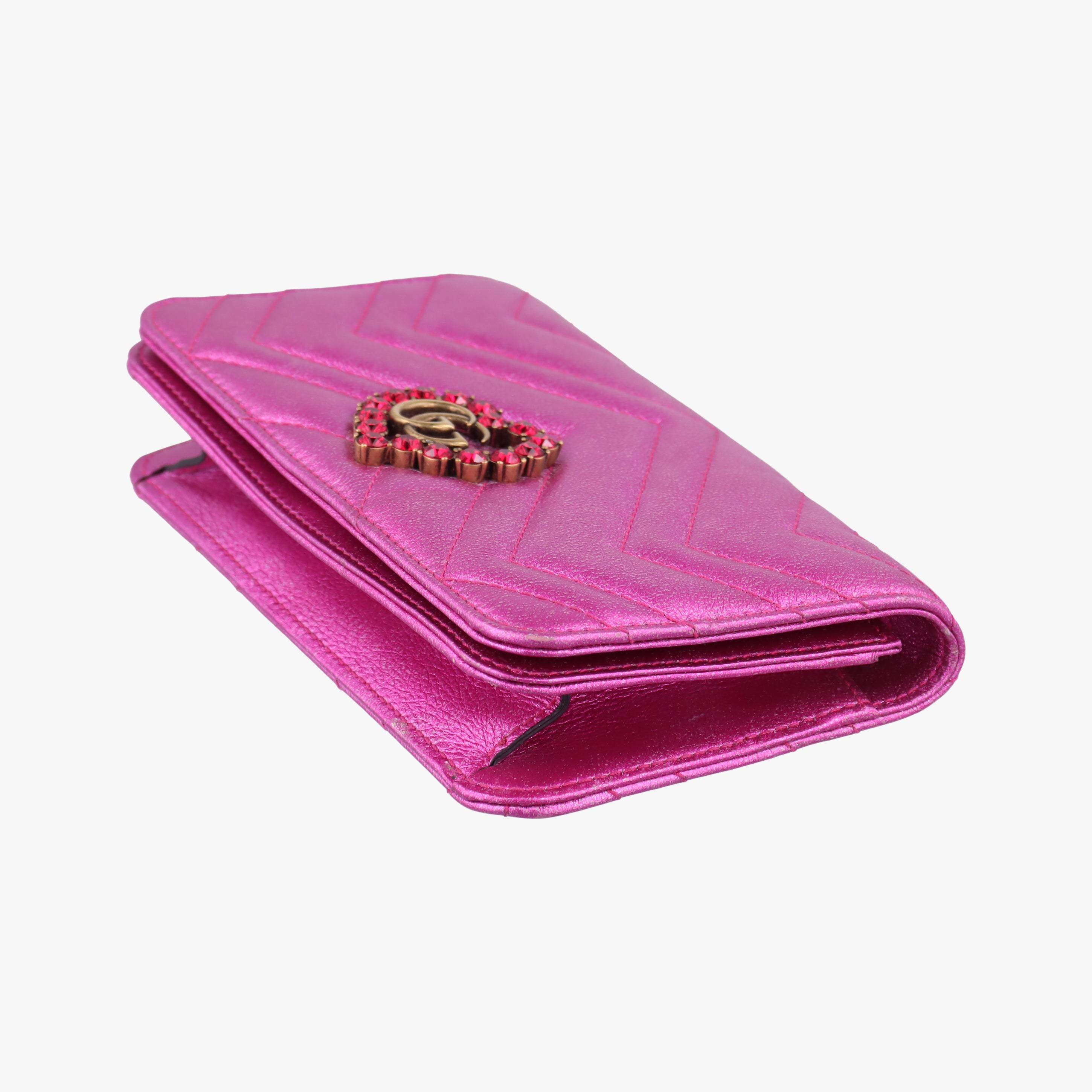 Pre-owned Gucci Pochette Heart crystal GG Marmont Pink Leather 549880 shoulderbag | stylenewstar