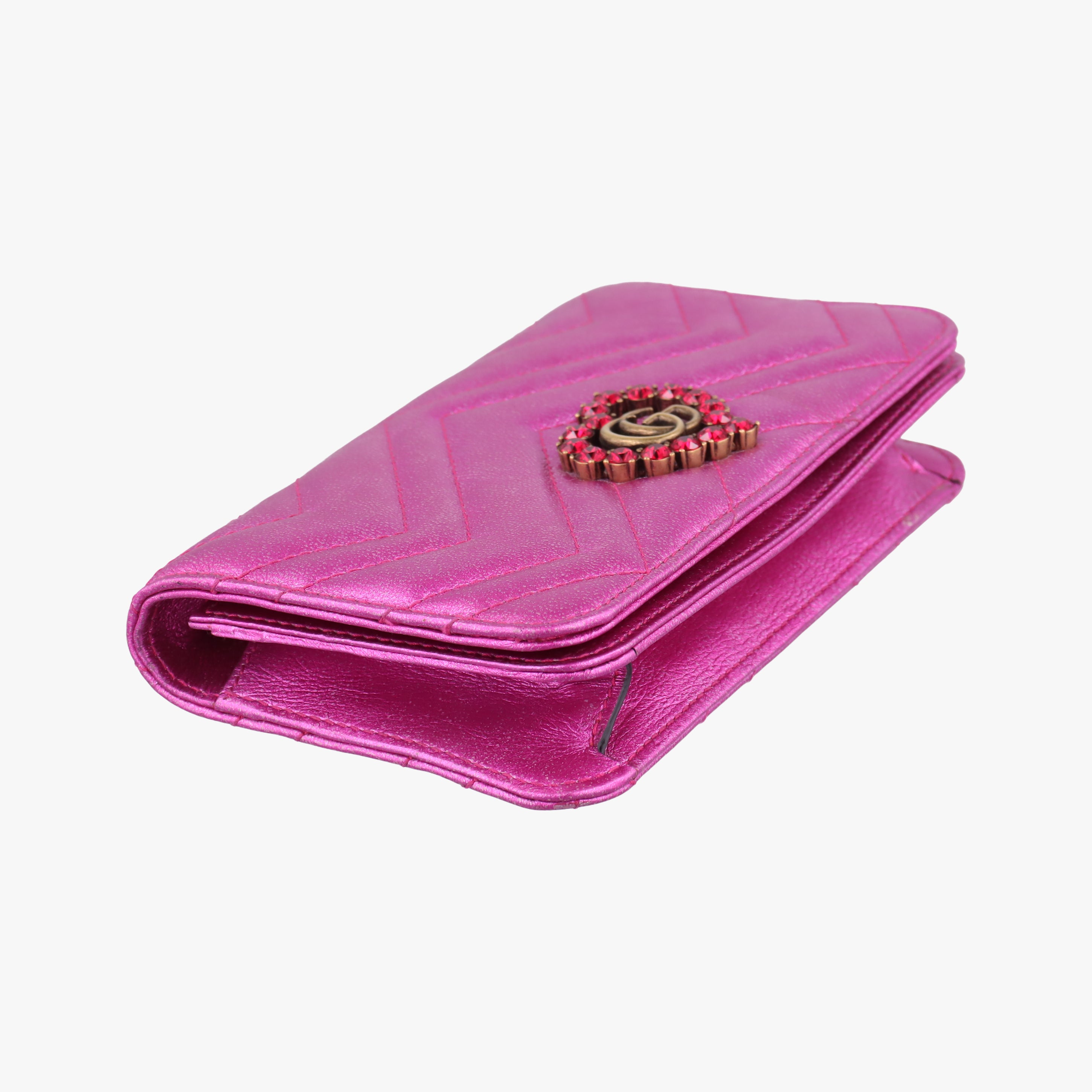 Pre-owned Gucci Pochette Heart crystal GG Marmont Pink Leather 549880 shoulderbag | stylenewstar