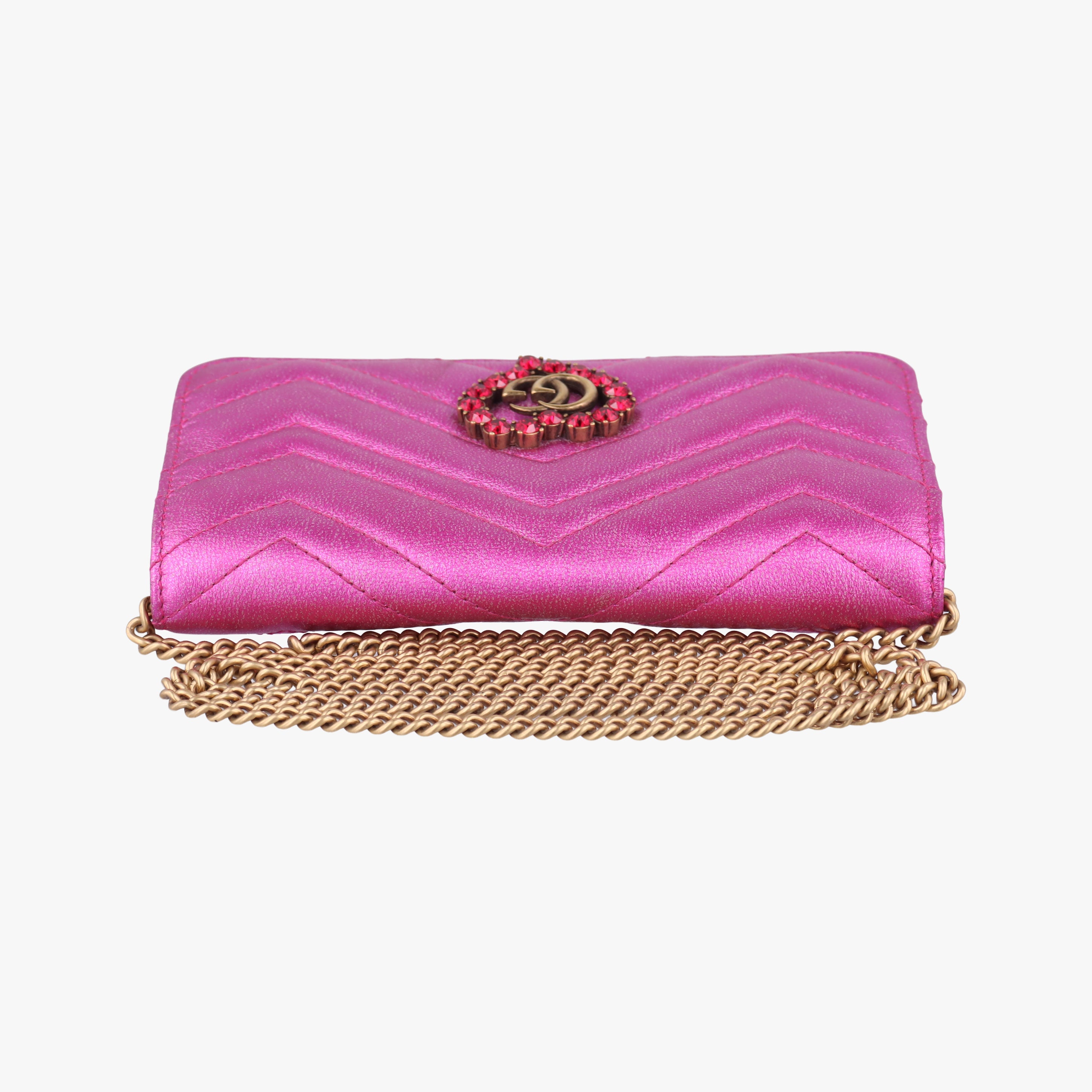 Pre-owned Gucci Pochette Heart crystal GG Marmont Pink Leather 549880 shoulderbag | stylenewstar
