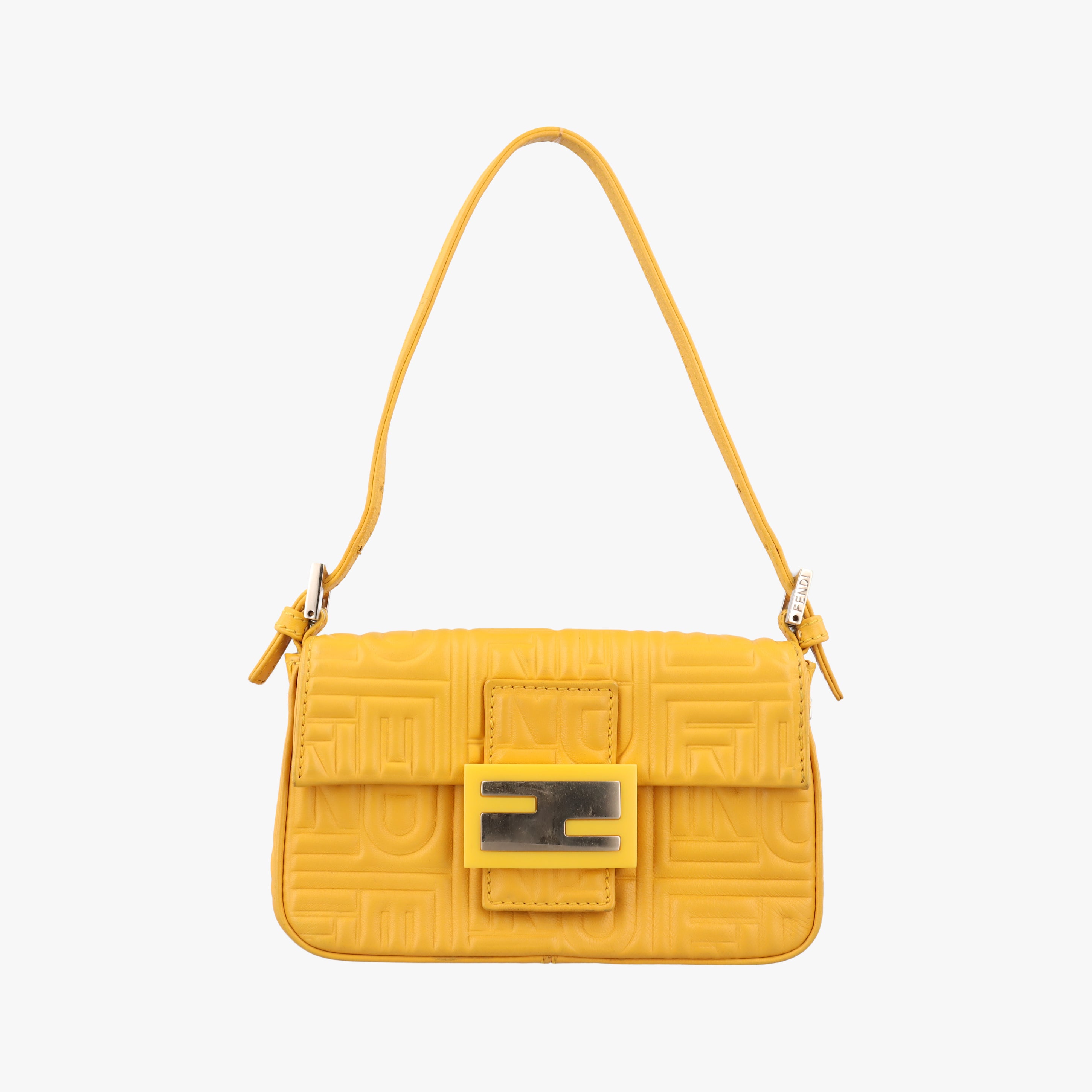 Pre-owned Fendi Mamma Baguette Yellow Leather 8BK060 shoulderbag | stylenewstar