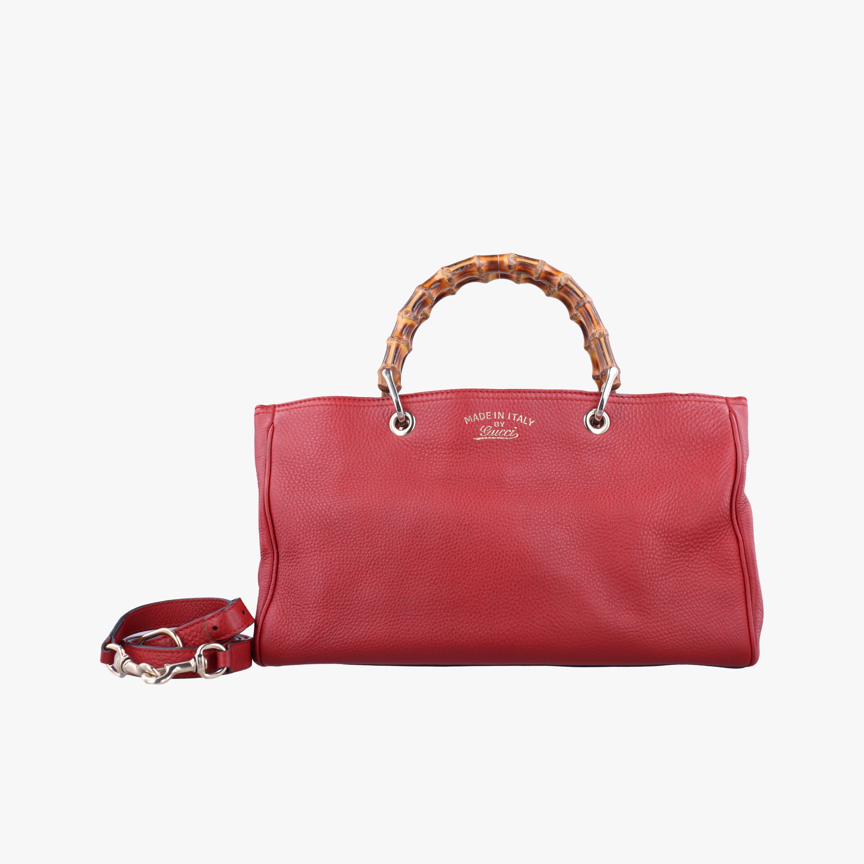 Pre-owned Gucci Bamboo Shopper Red Leather 323660 shoulderbag | stylenewstar