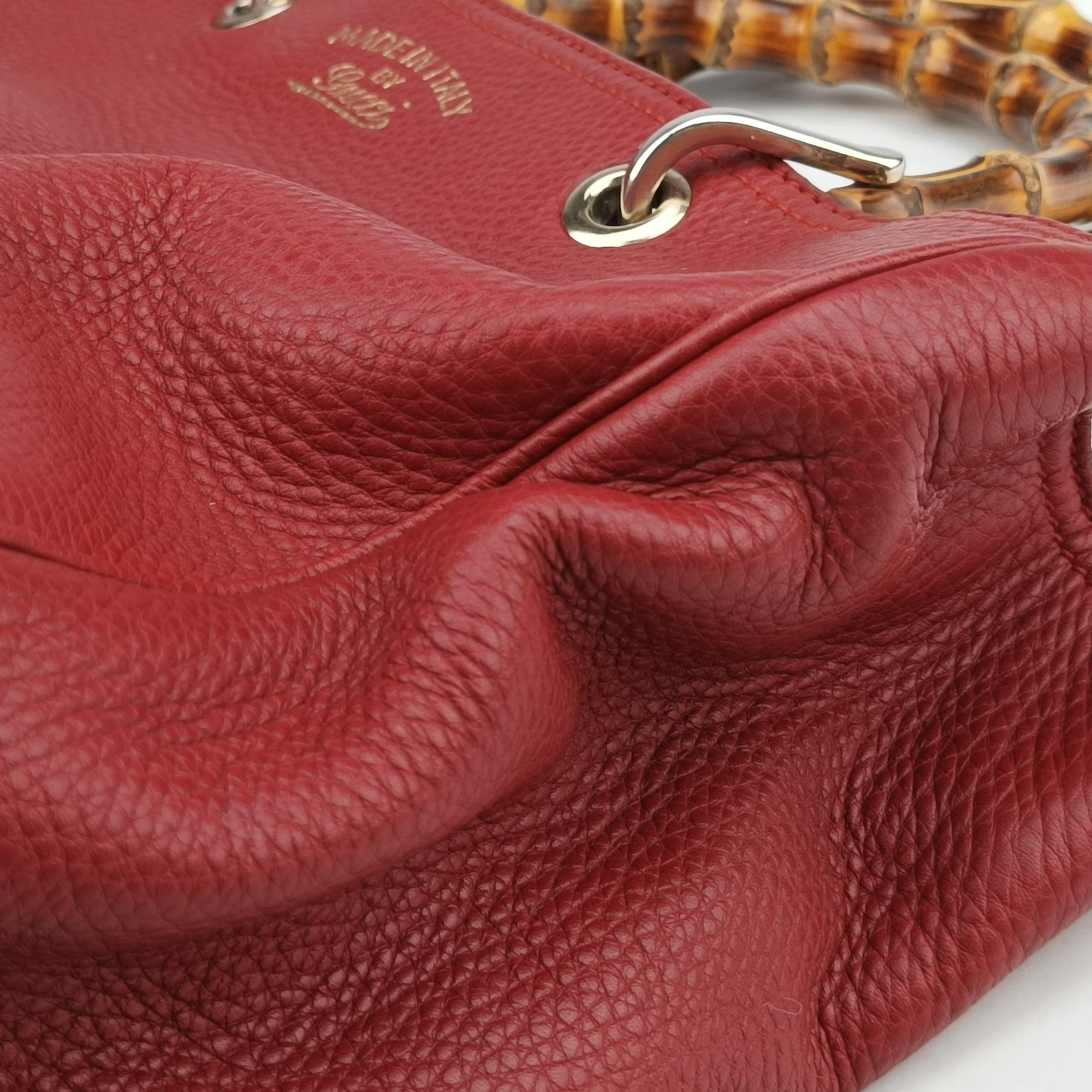 Pre-owned Gucci Bamboo Shopper Red Leather 323660 shoulderbag | stylenewstar