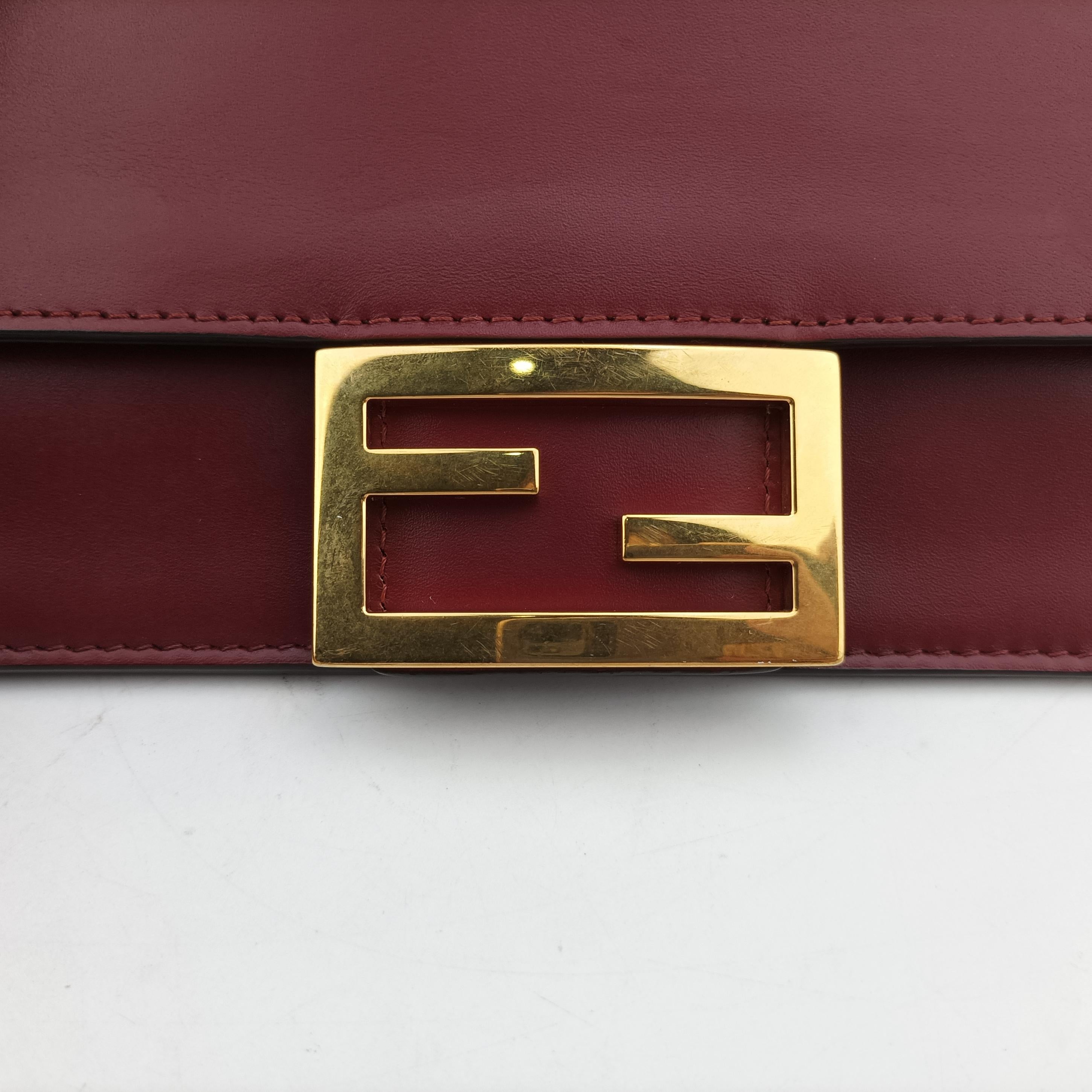 Pre-owned Fendi Baguette Mini Burgundy Leather 8BS039 shoulderbag | stylenewstar
