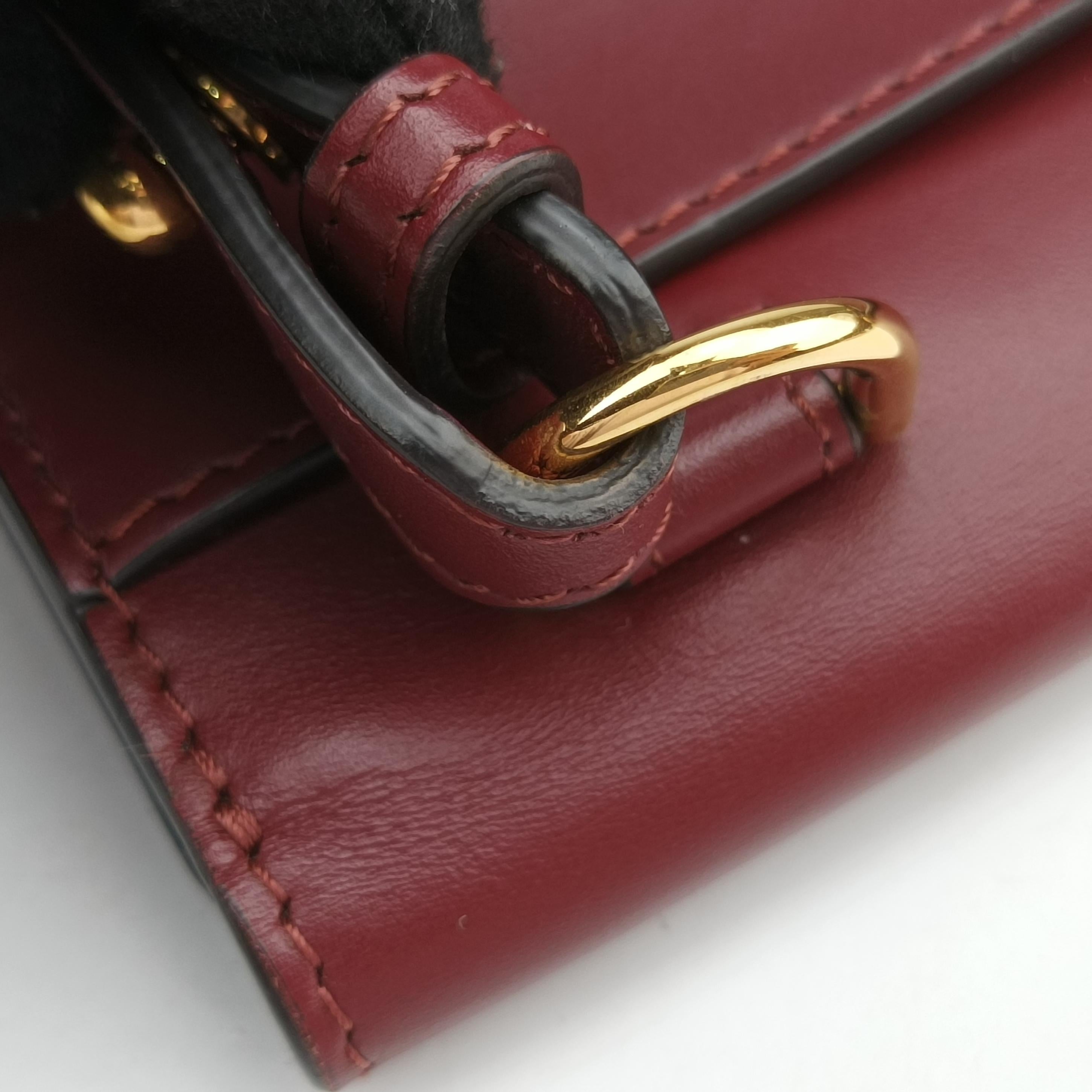 Pre-owned Fendi Baguette Mini Burgundy Leather 8BS039 shoulderbag | stylenewstar