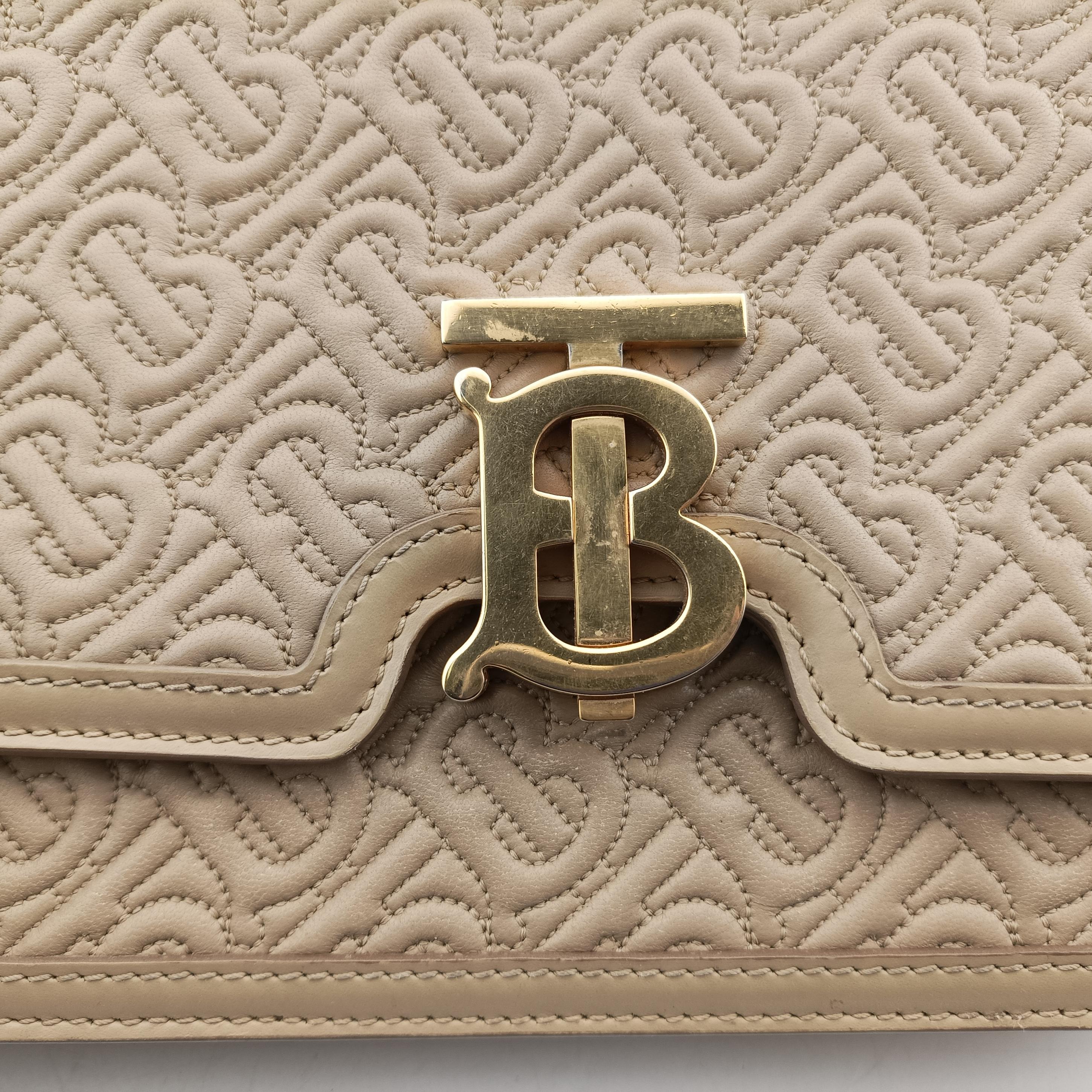 Pre-owned Burberry TB Chain beige Leather  shoulderbag | stylenewstar