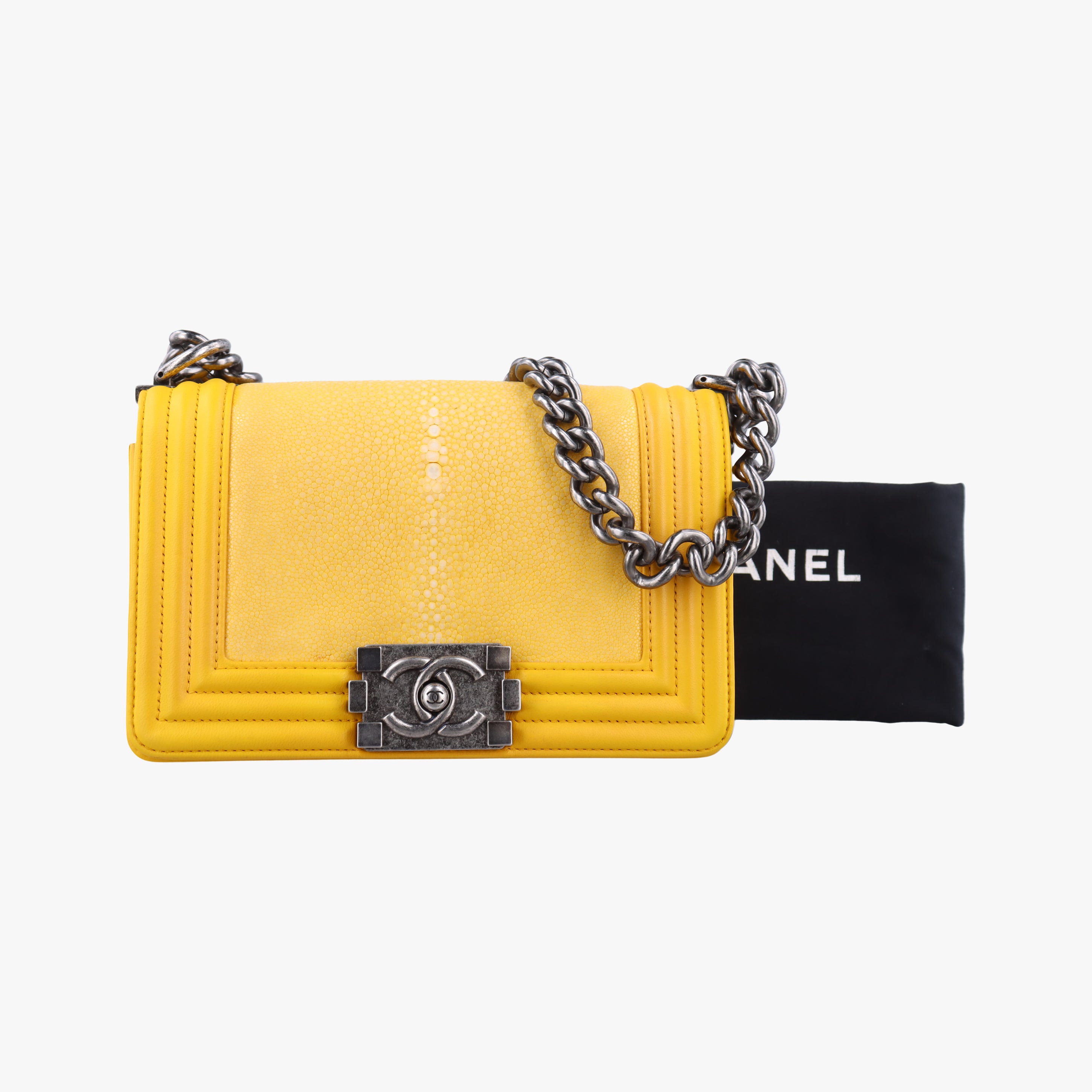 Pre-owned Chanel BOY CHANEL Yellow lambskin×Garrusha A67085 shoulderbag | stylenewstar