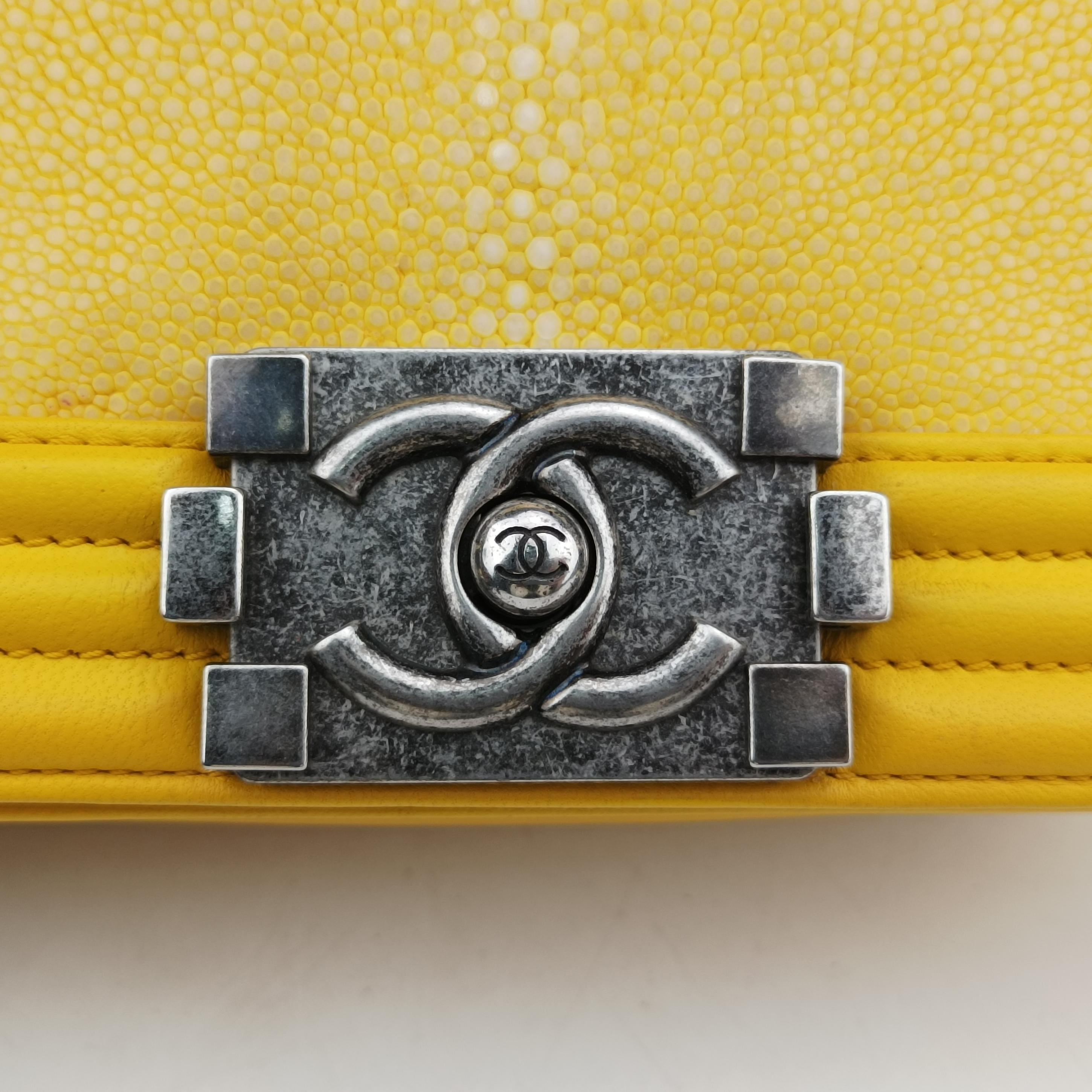 Pre-owned Chanel BOY CHANEL Yellow lambskin×Garrusha A67085 shoulderbag | stylenewstar