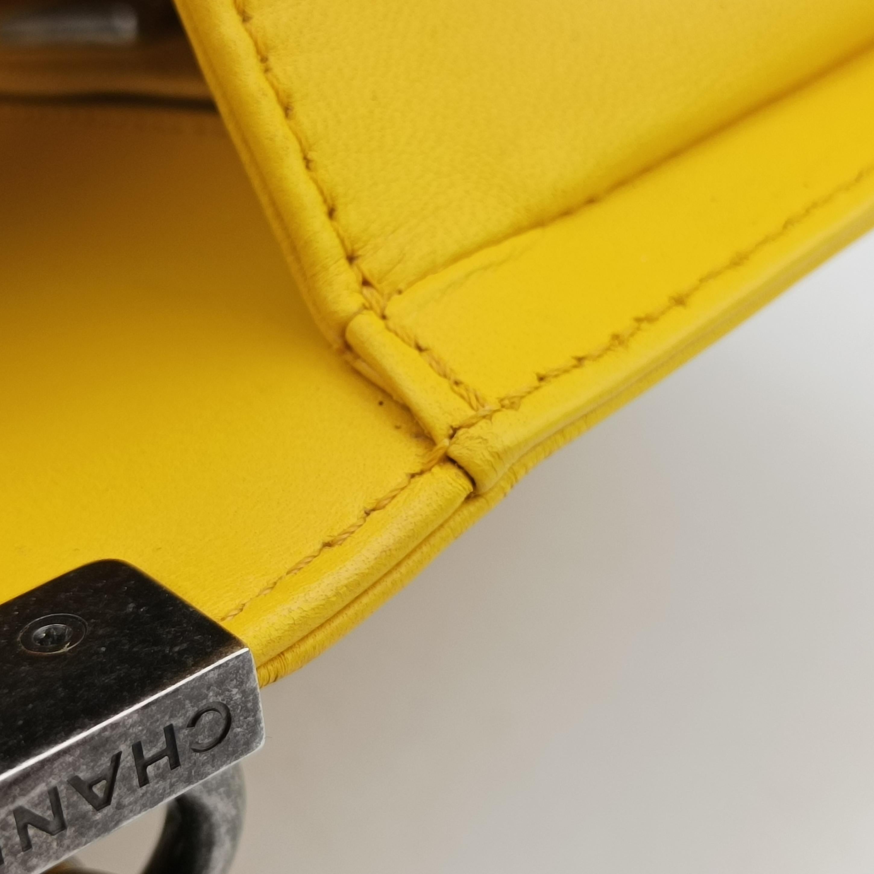 Pre-owned Chanel BOY CHANEL Yellow lambskin×Garrusha A67085 shoulderbag | stylenewstar