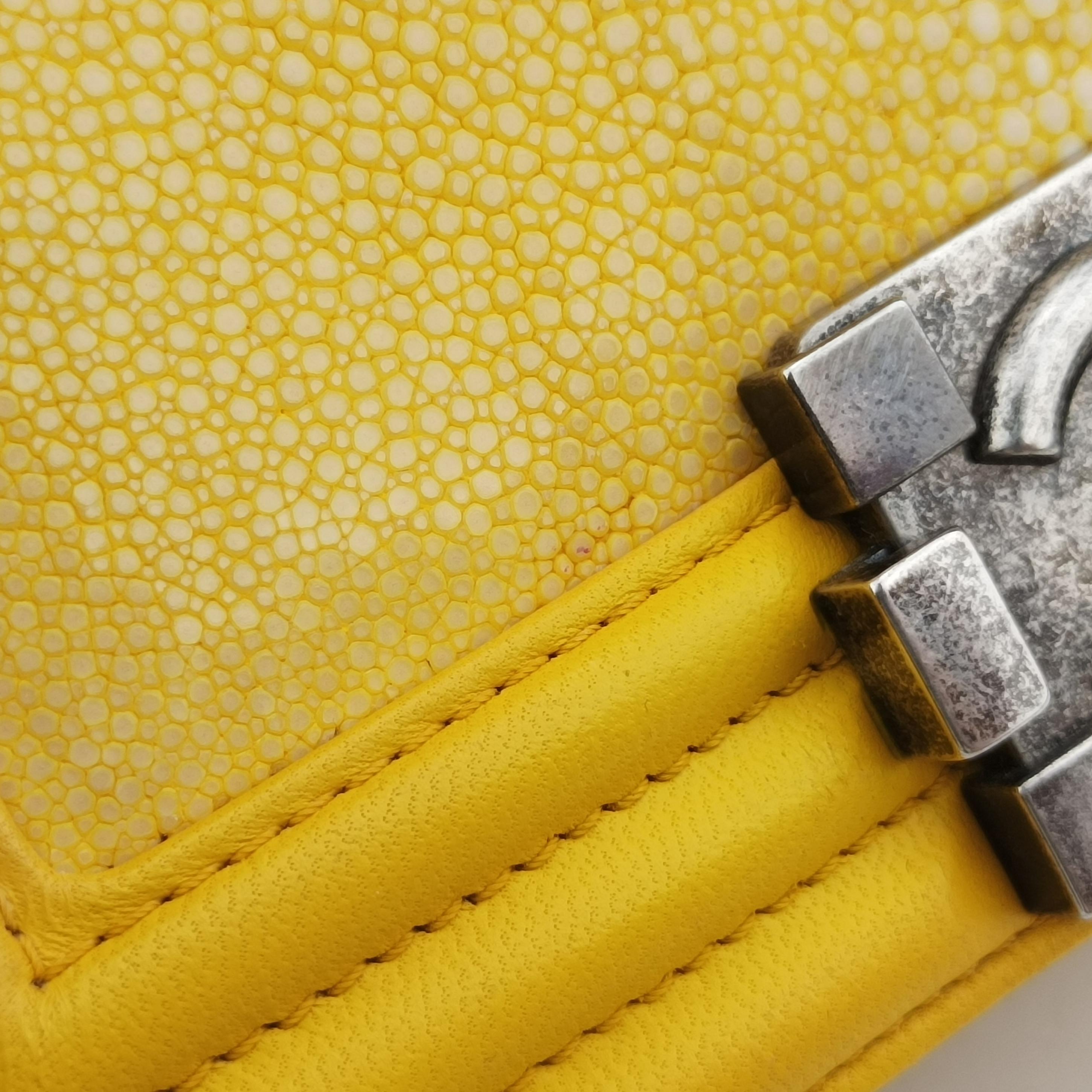Pre-owned Chanel BOY CHANEL Yellow lambskin×Garrusha A67085 shoulderbag | stylenewstar