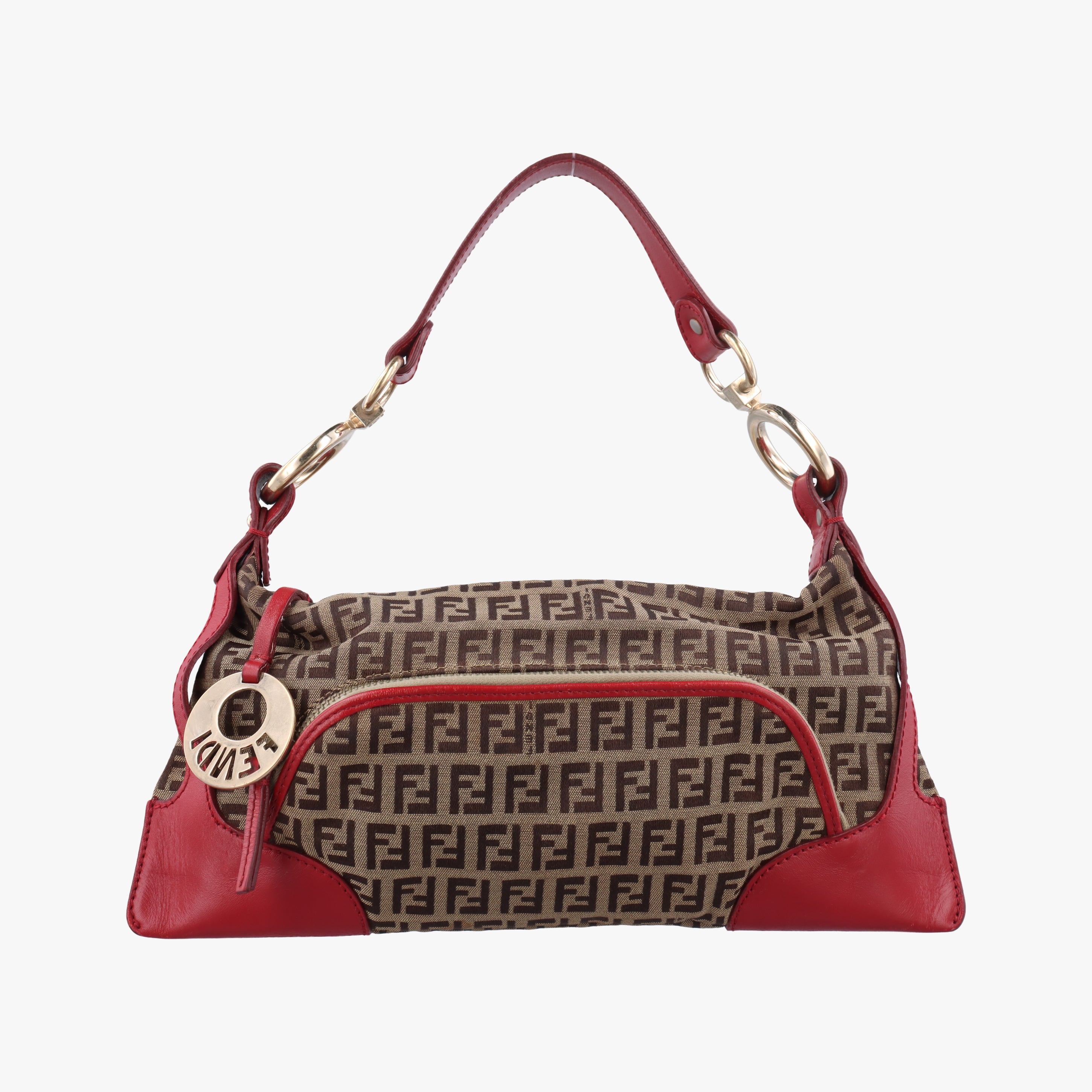 Pre-owned Fendi Chef Brown x Red canvas 8BR464 shoulderbag | stylenewstar