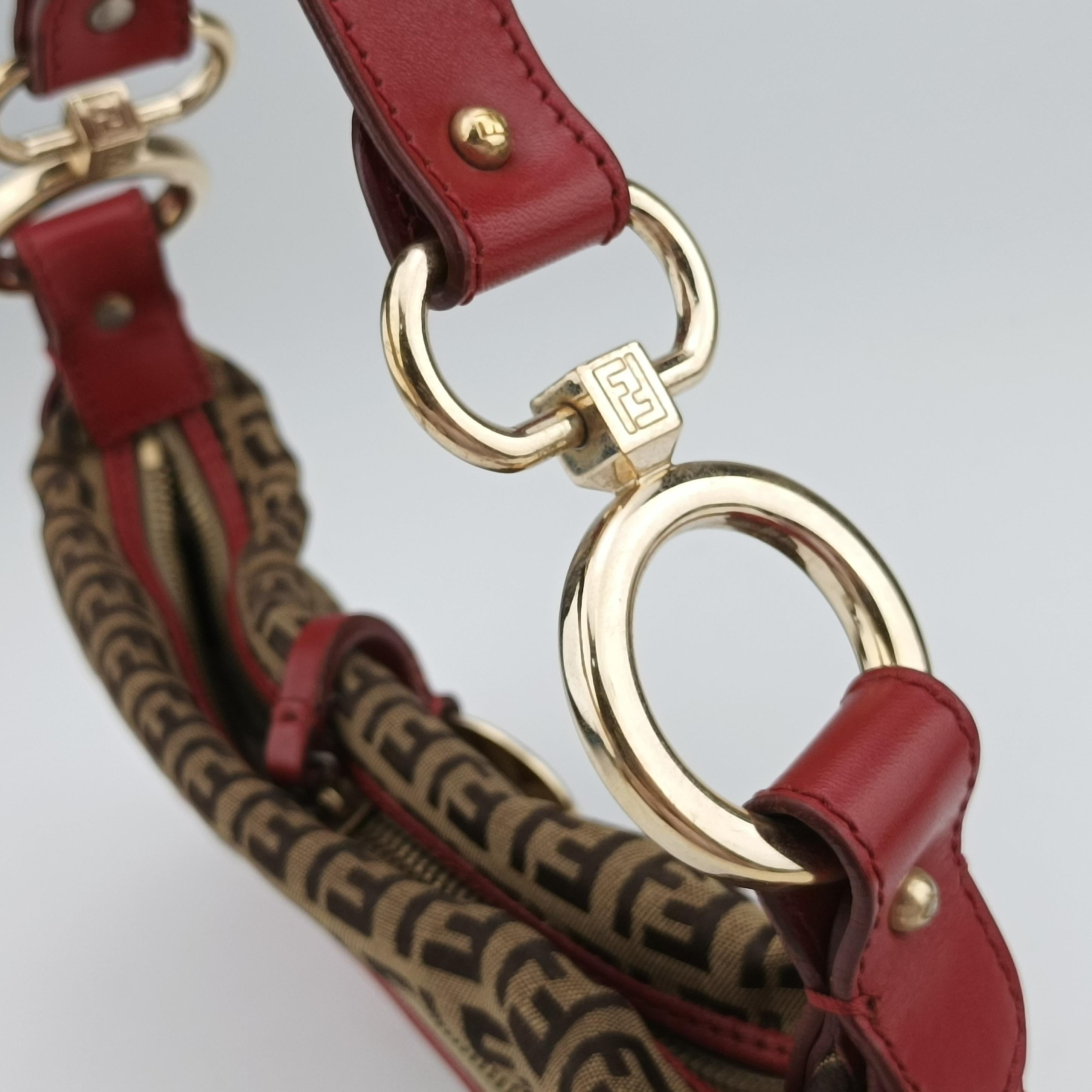 Pre-owned Fendi Chef Brown x Red canvas 8BR464 shoulderbag | stylenewstar