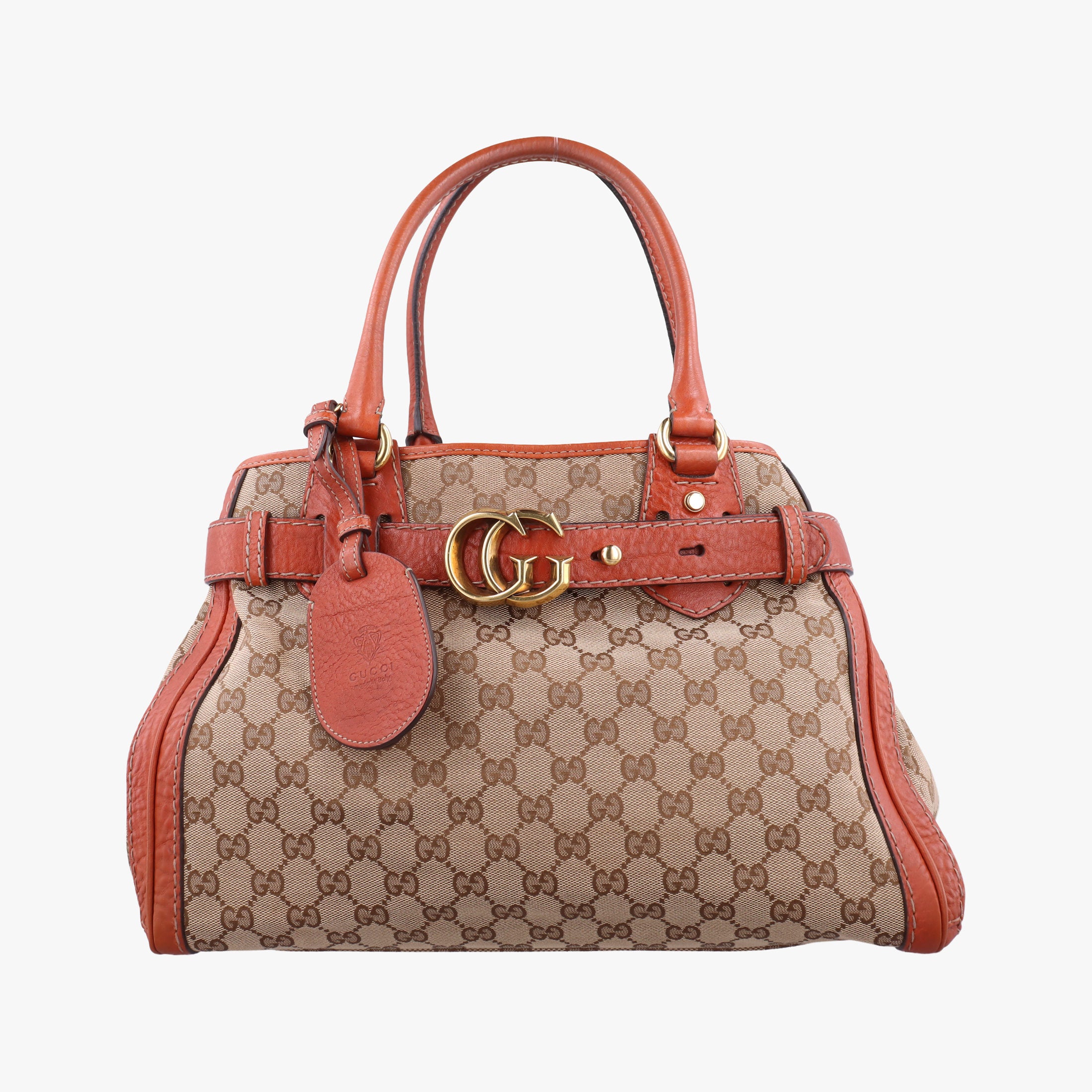 Pre-owned Gucci GG Running beige×orange Leather×canvas 247183 handbag | stylenewstar