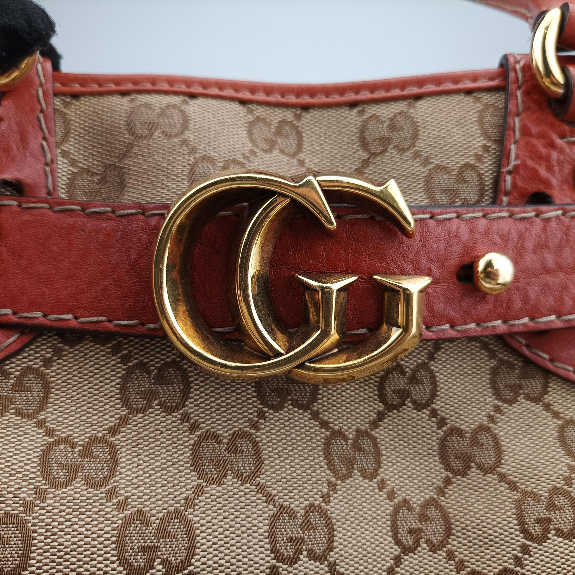 Pre-owned Gucci GG Running beige×orange Leather×canvas 247183 handbag | stylenewstar