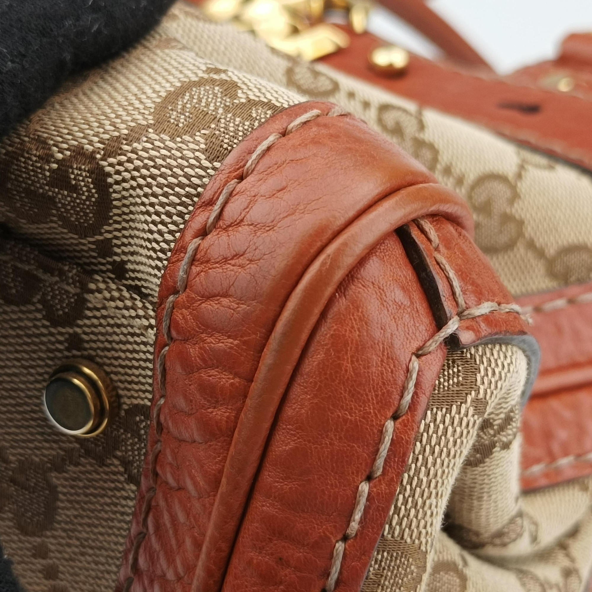 Pre-owned Gucci GG Running beige×orange Leather×canvas 247183 handbag | stylenewstar