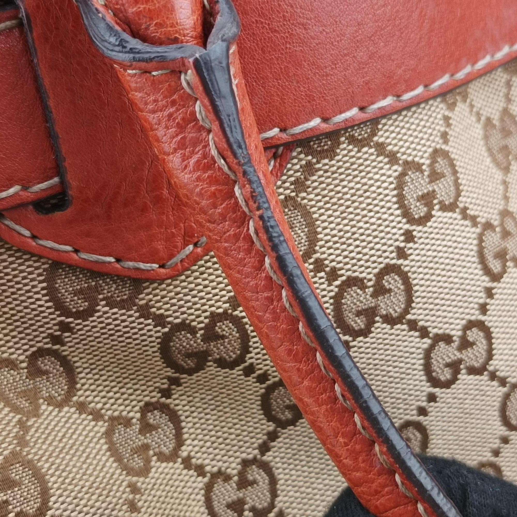Pre-owned Gucci GG Running beige×orange Leather×canvas 247183 handbag | stylenewstar