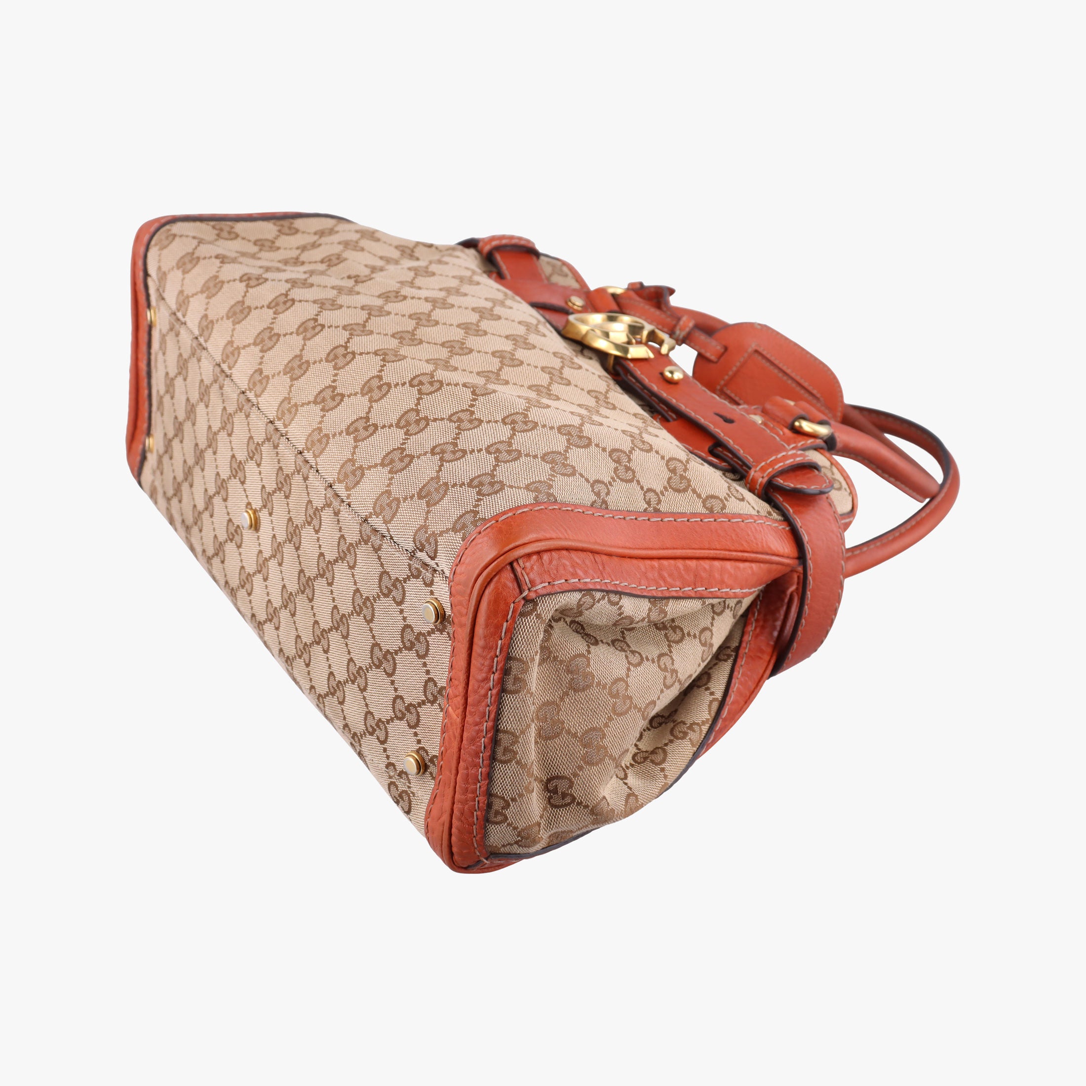 Pre-owned Gucci GG Running beige×orange Leather×canvas 247183 handbag | stylenewstar