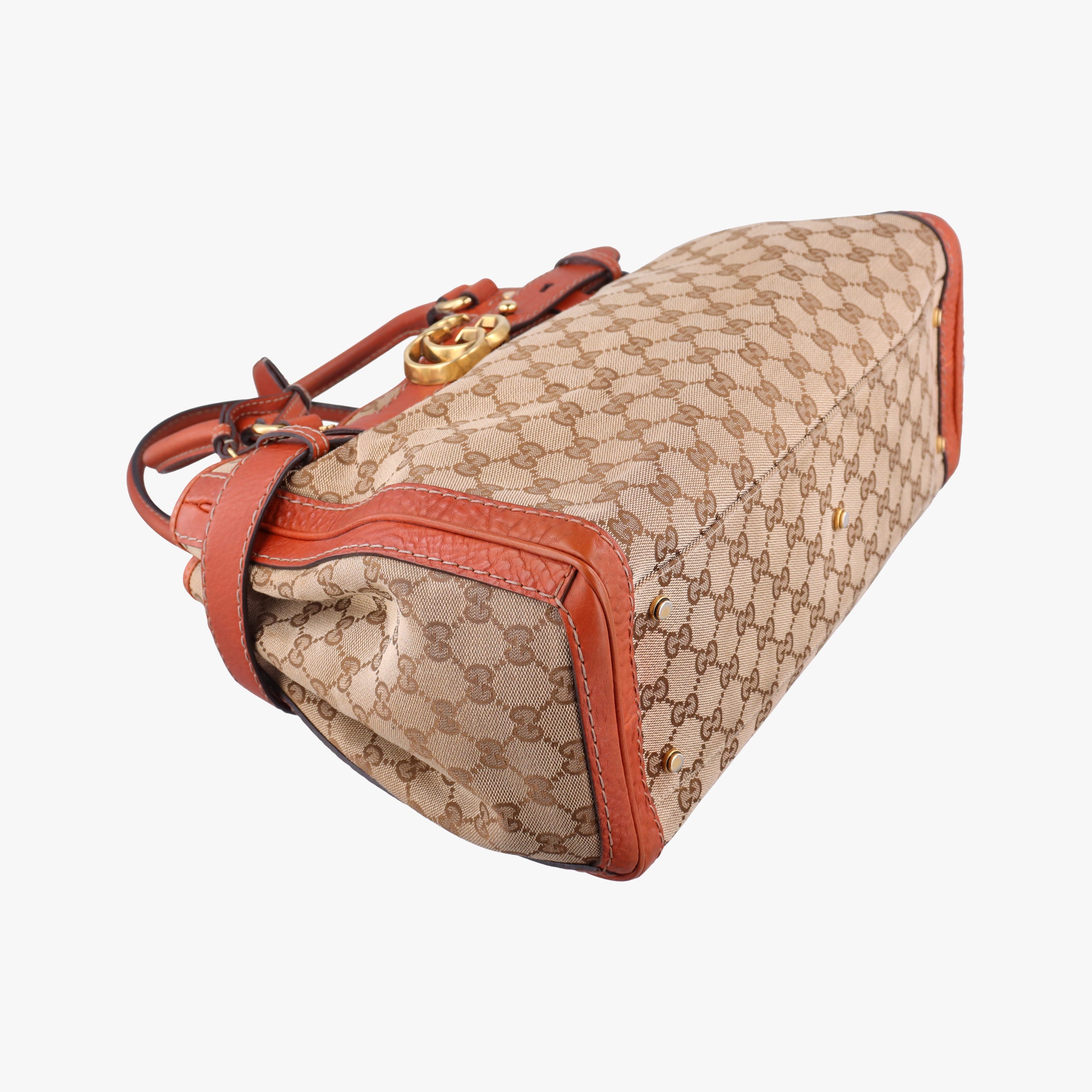 Pre-owned Gucci GG Running beige×orange Leather×canvas 247183 handbag | stylenewstar