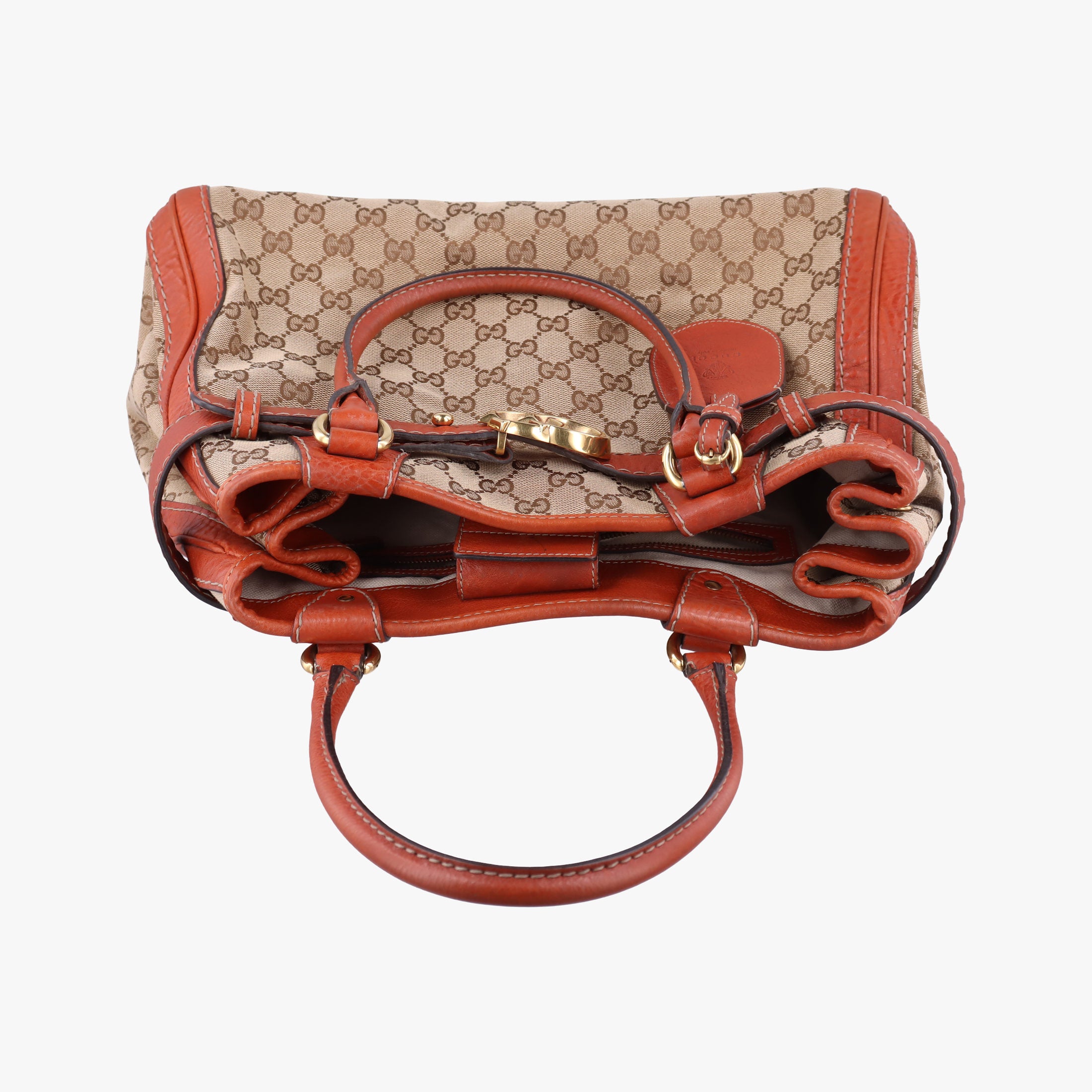 Pre-owned Gucci GG Running beige×orange Leather×canvas 247183 handbag | stylenewstar
