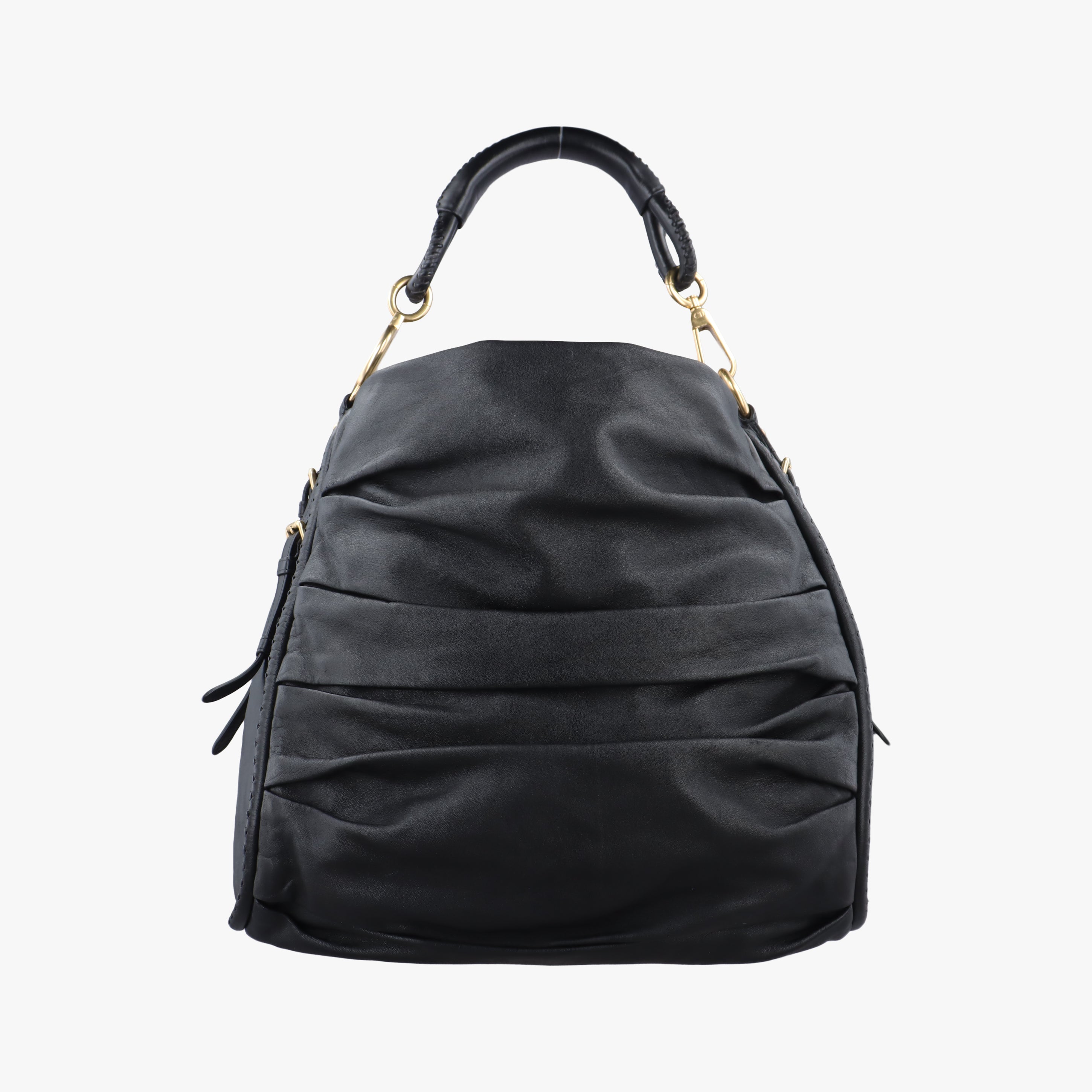 Pre-owned Christian Dior pleated hobo Black leather  handbag | stylenewstar