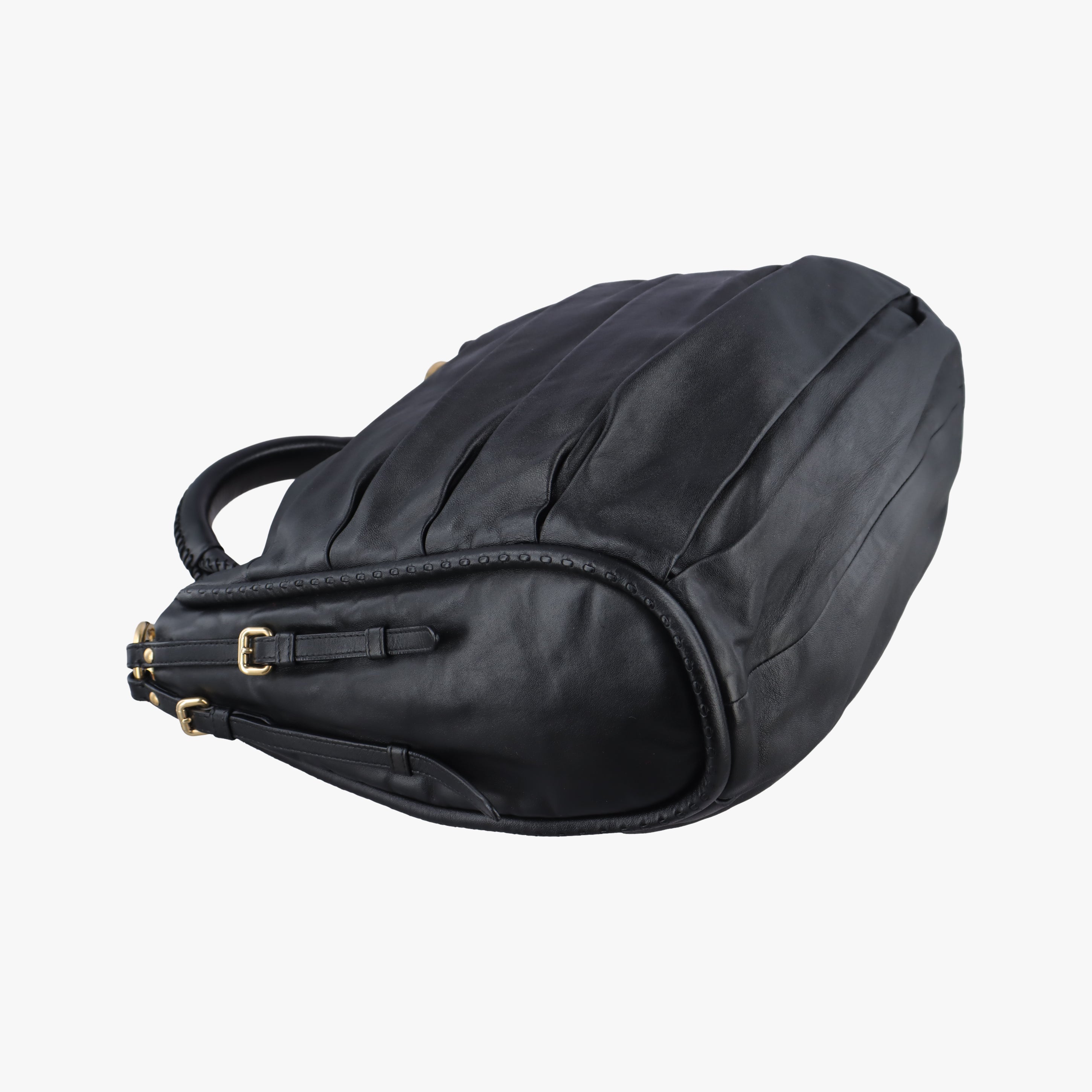 Pre-owned Christian Dior pleated hobo Black leather  handbag | stylenewstar