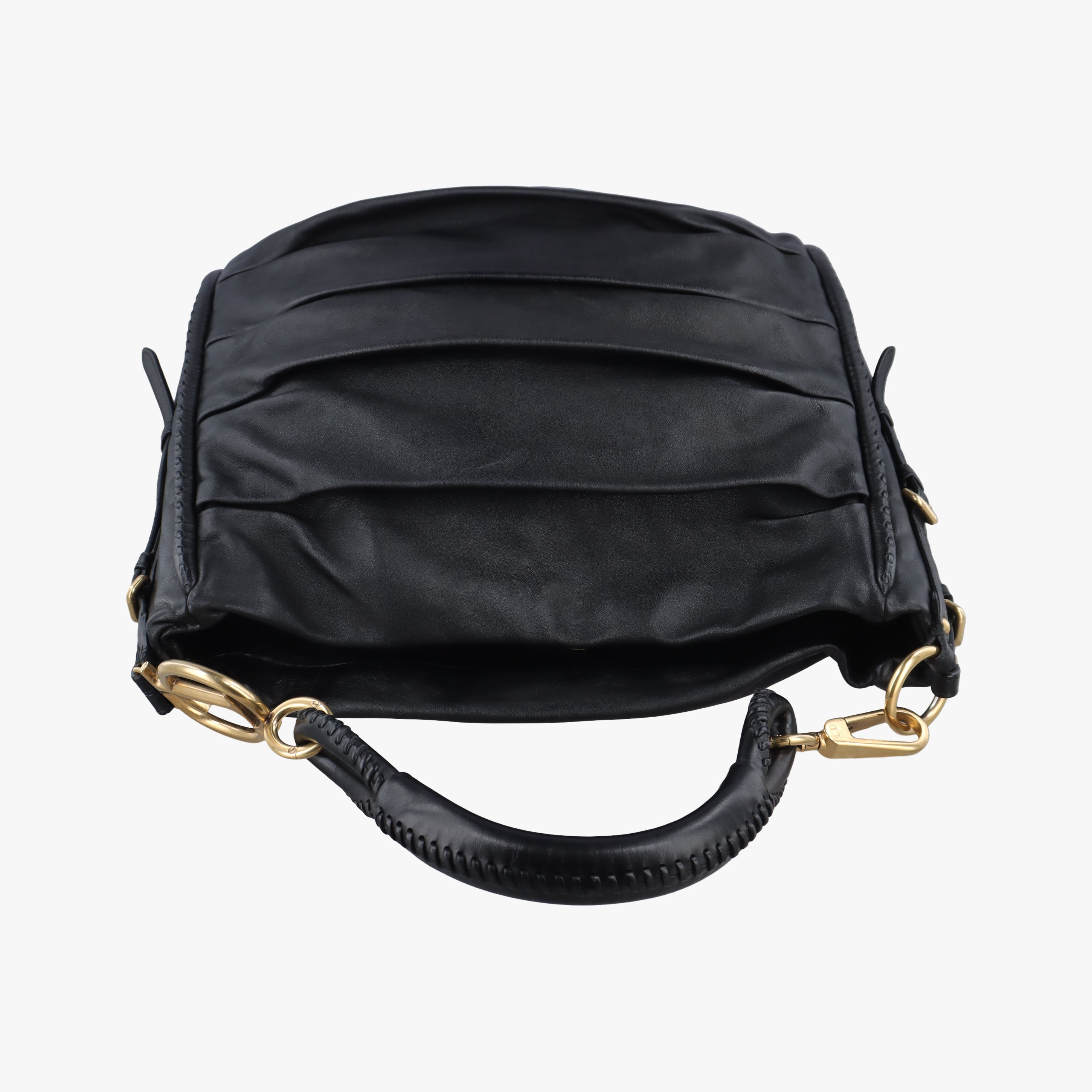 Pre-owned Christian Dior pleated hobo Black leather  handbag | stylenewstar