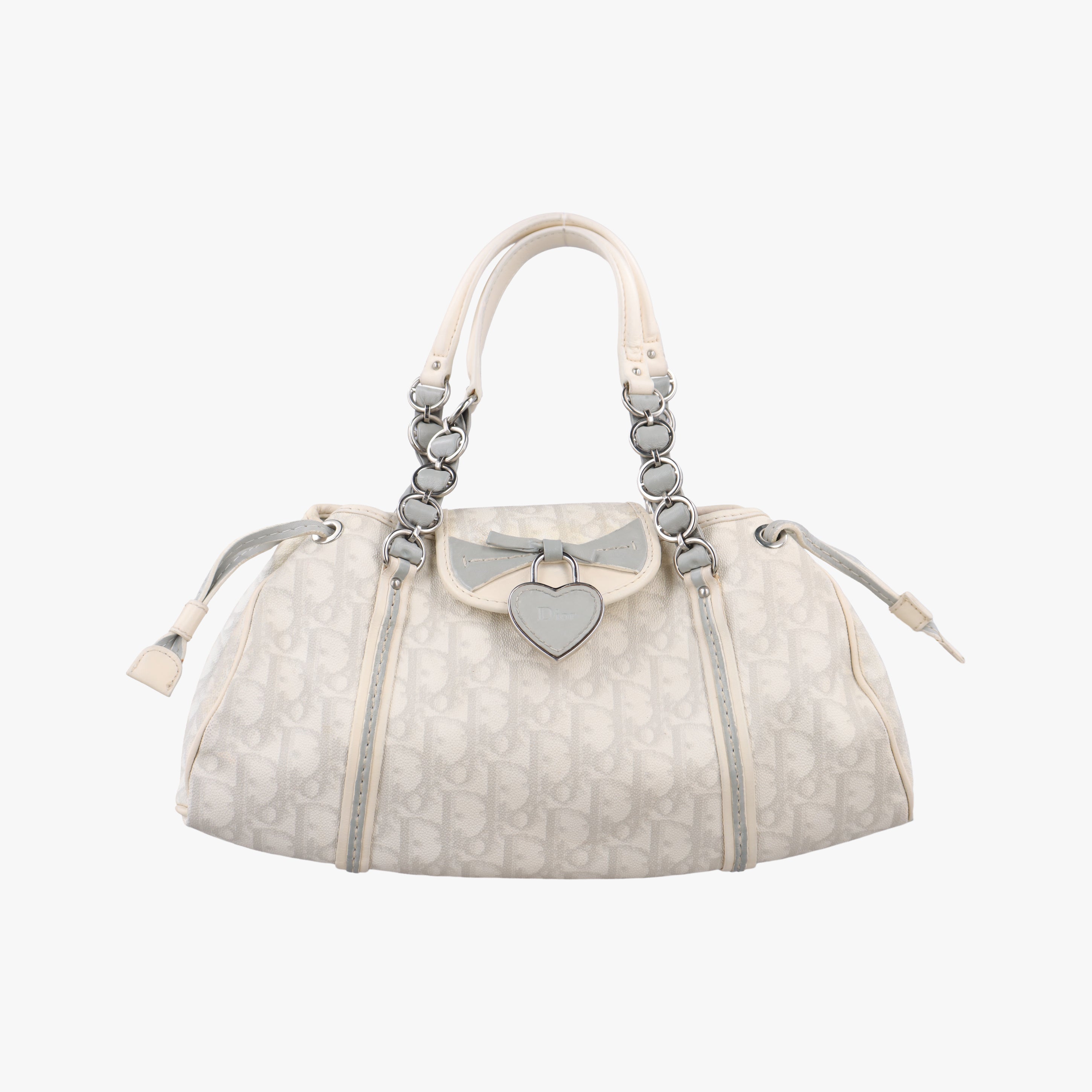 Pre-owned Christian Dior Trotter Romantic Chain Heart White pvc coated canvas  shoulderbag | stylenewstar