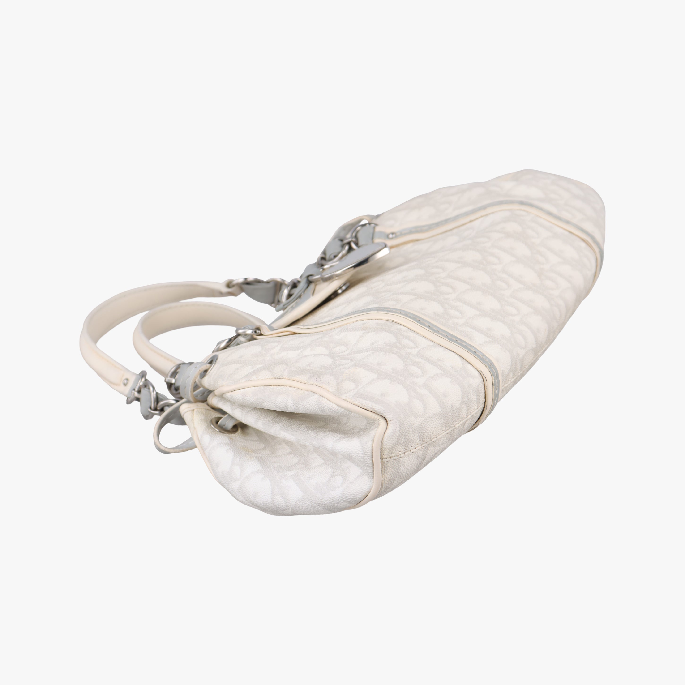 Pre-owned Christian Dior Trotter Romantic Chain Heart White pvc coated canvas  shoulderbag | stylenewstar