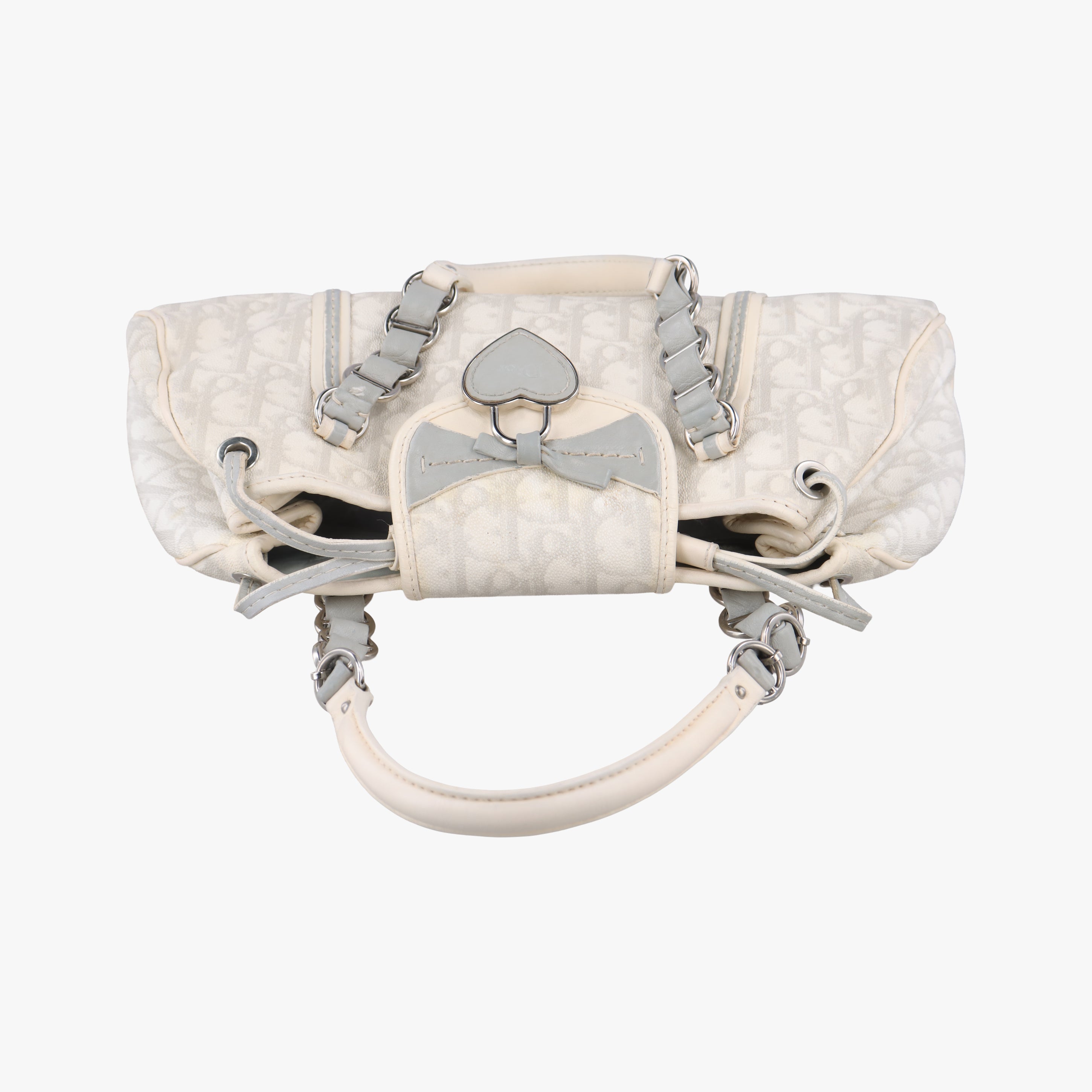 Pre-owned Christian Dior Trotter Romantic Chain Heart White pvc coated canvas  shoulderbag | stylenewstar