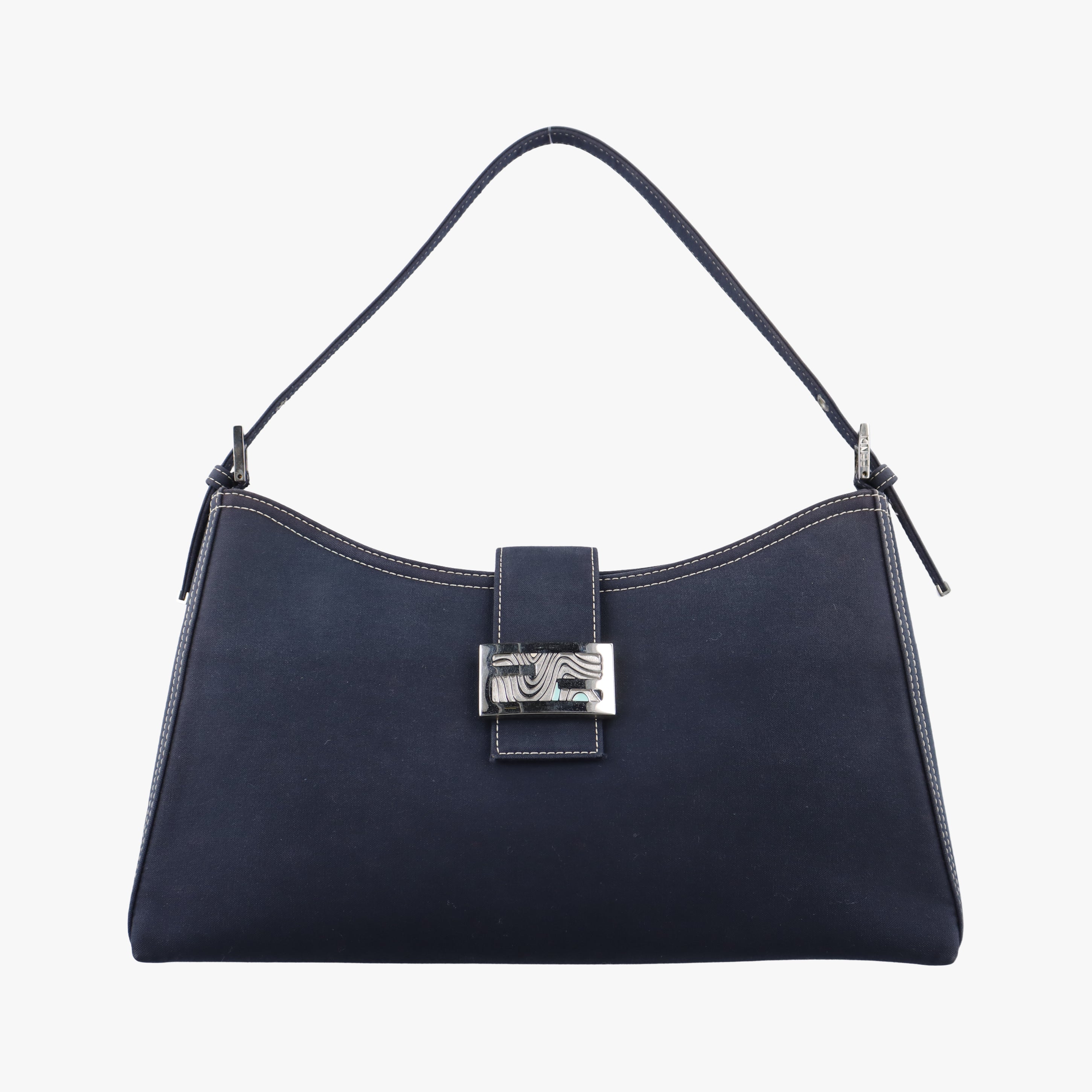 Pre-owned Fendi Mamma Baguette Navy canvas  shoulderbag | stylenewstar