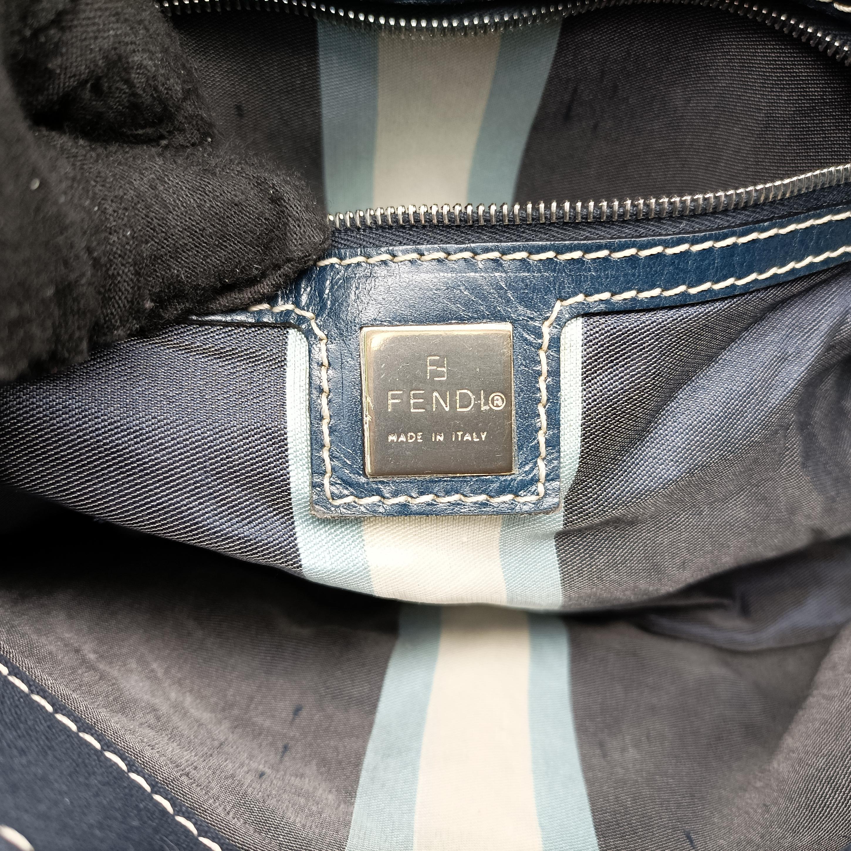 Pre-owned Fendi Mamma Baguette Navy canvas  shoulderbag | stylenewstar