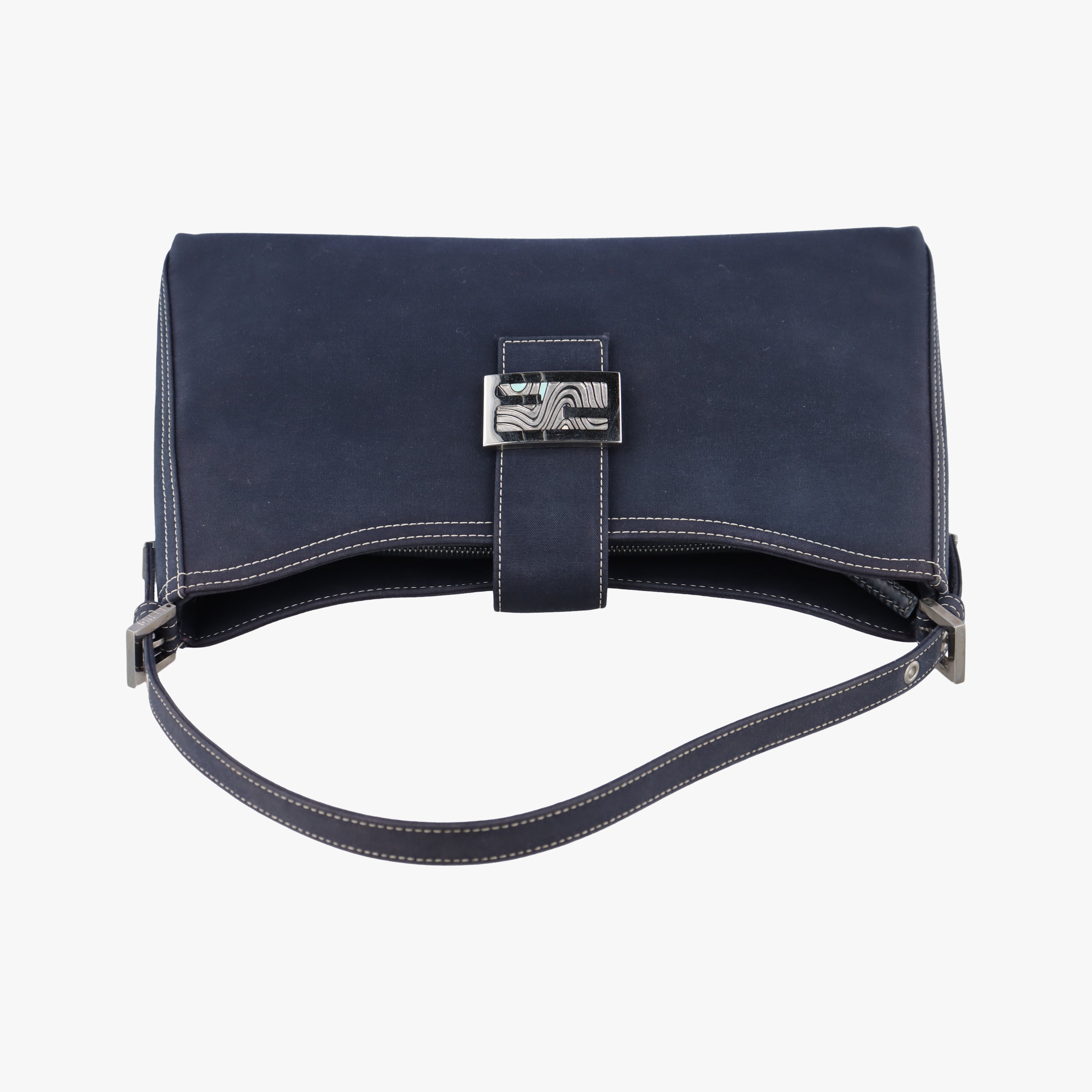 Pre-owned Fendi Mamma Baguette Navy canvas  shoulderbag | stylenewstar
