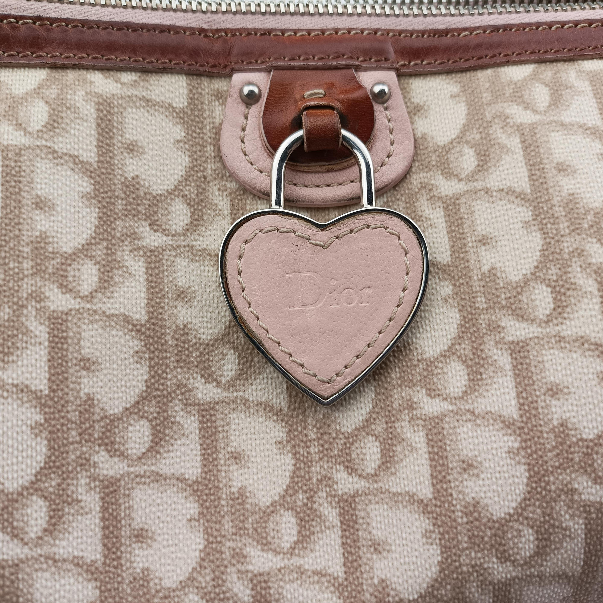 Pre-owned Christian Dior Trotter Romantique Beige x Pink x Brown PVC Coated canvas x leather  shoulderbag | stylenewstar
