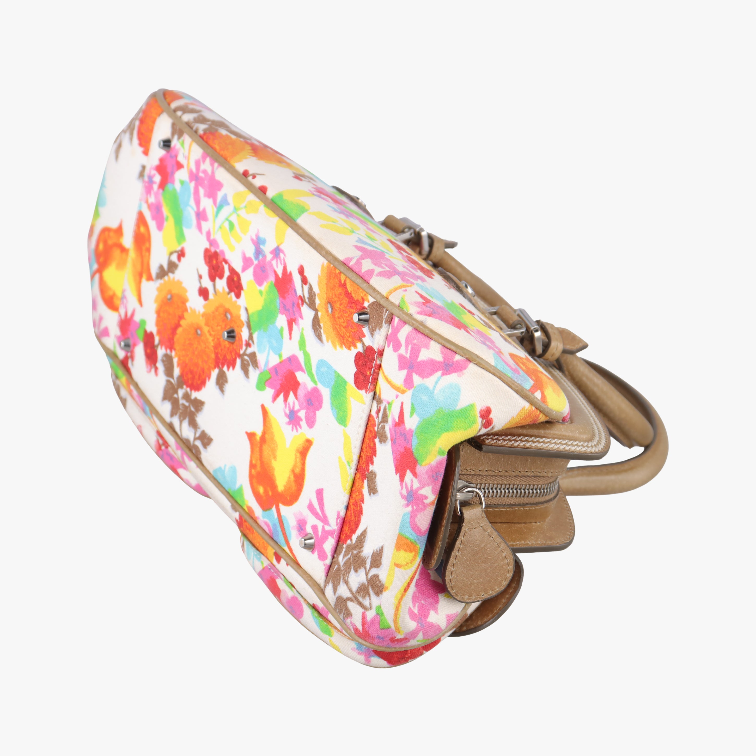 Pre-owned Christian Dior Detective Satchel Ivory×Beige×Multicolor Canvas x Leather  handbag | stylenewstar