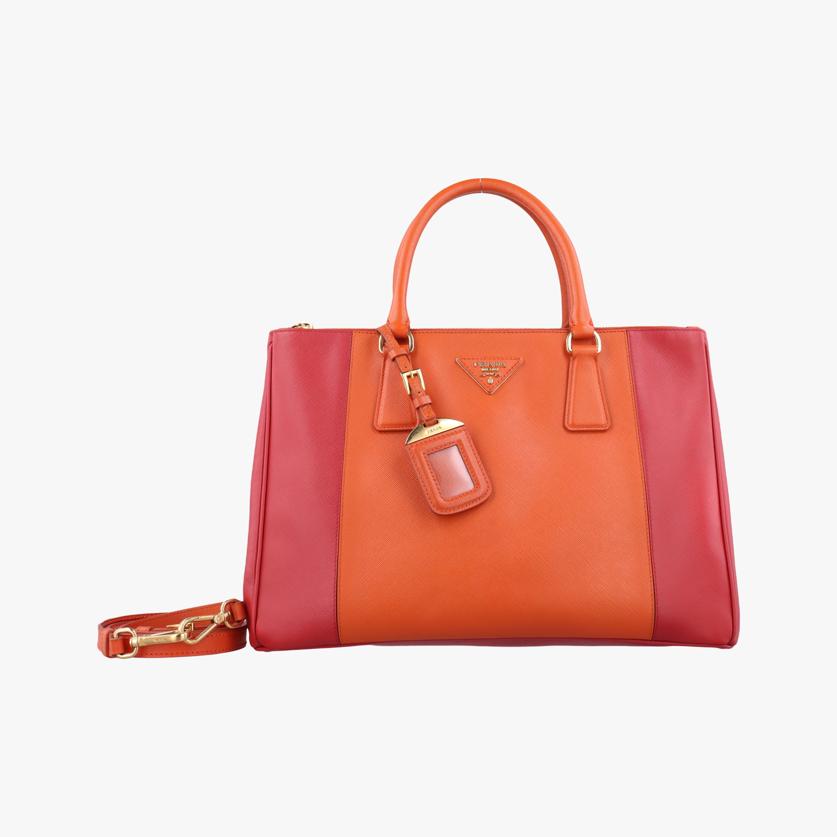 Pre-owned Prada Galleria Orange×red SAFFIANO Leather B2274C shoulderbag | stylenewstar