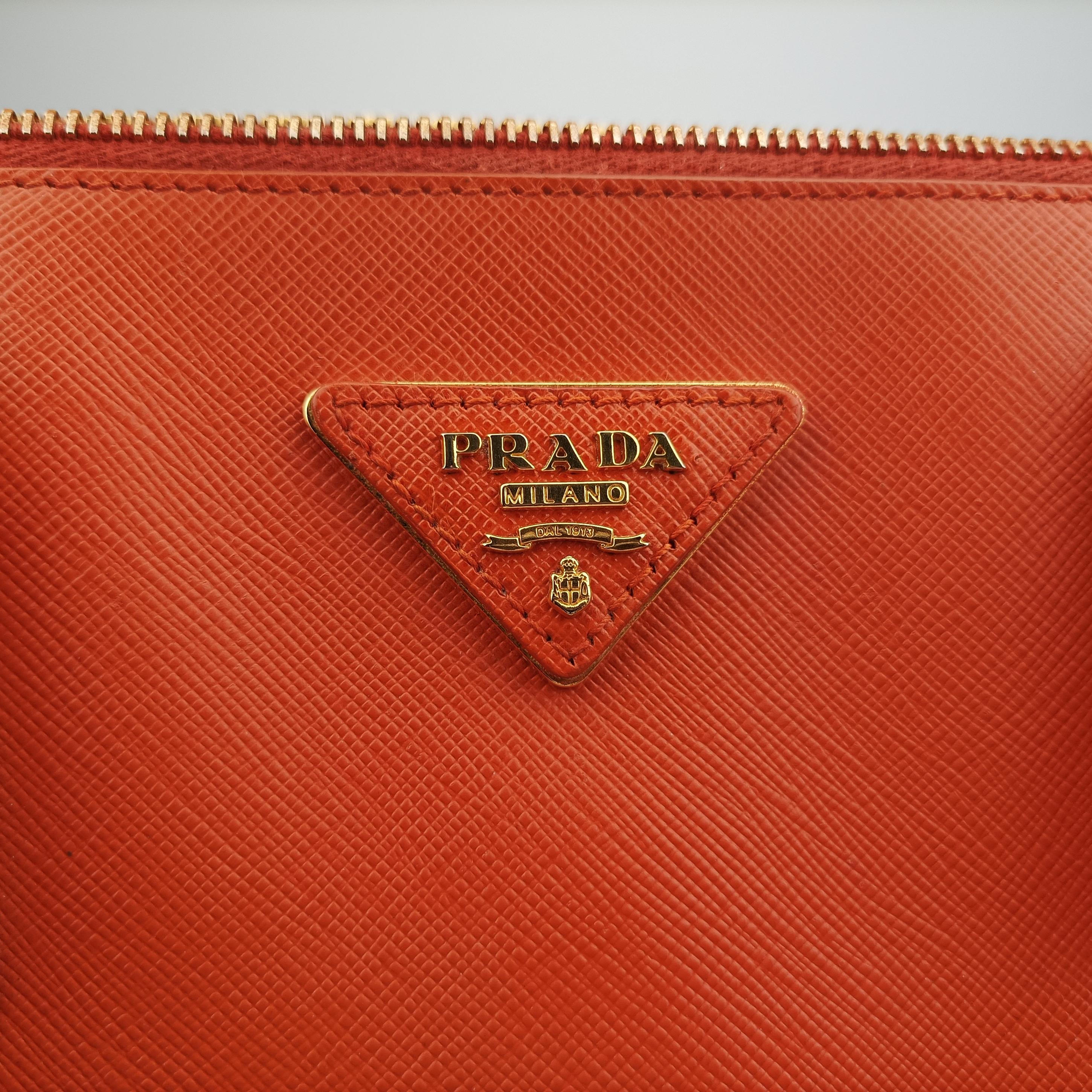 Pre-owned Prada Galleria Orange×red SAFFIANO Leather B2274C shoulderbag | stylenewstar