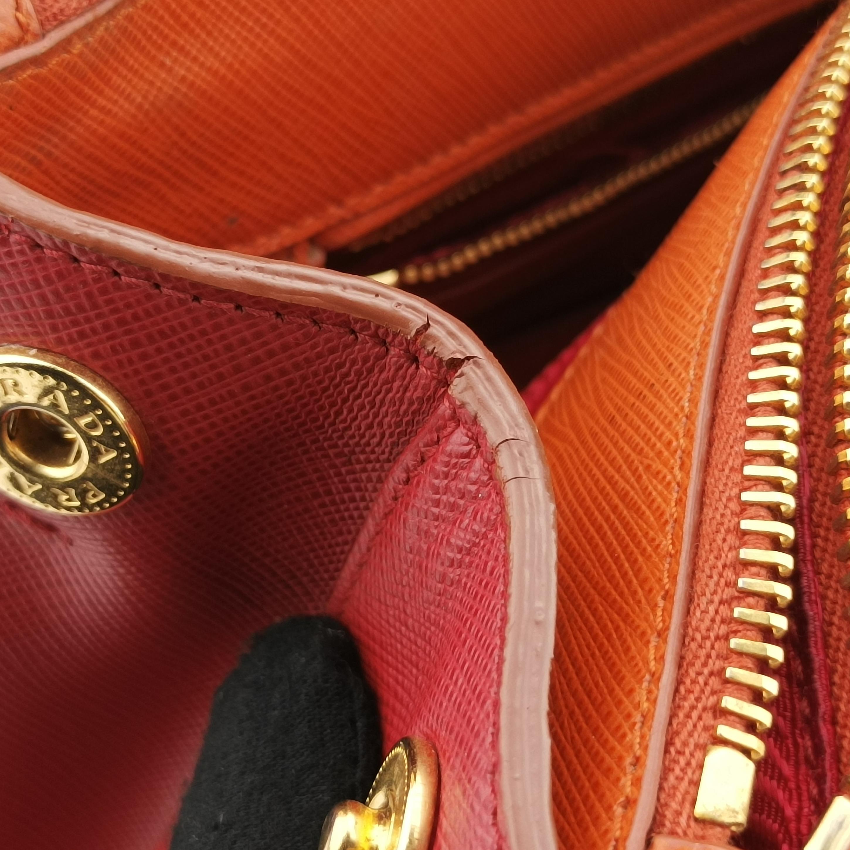 Pre-owned Prada Galleria Orange×red SAFFIANO Leather B2274C shoulderbag | stylenewstar