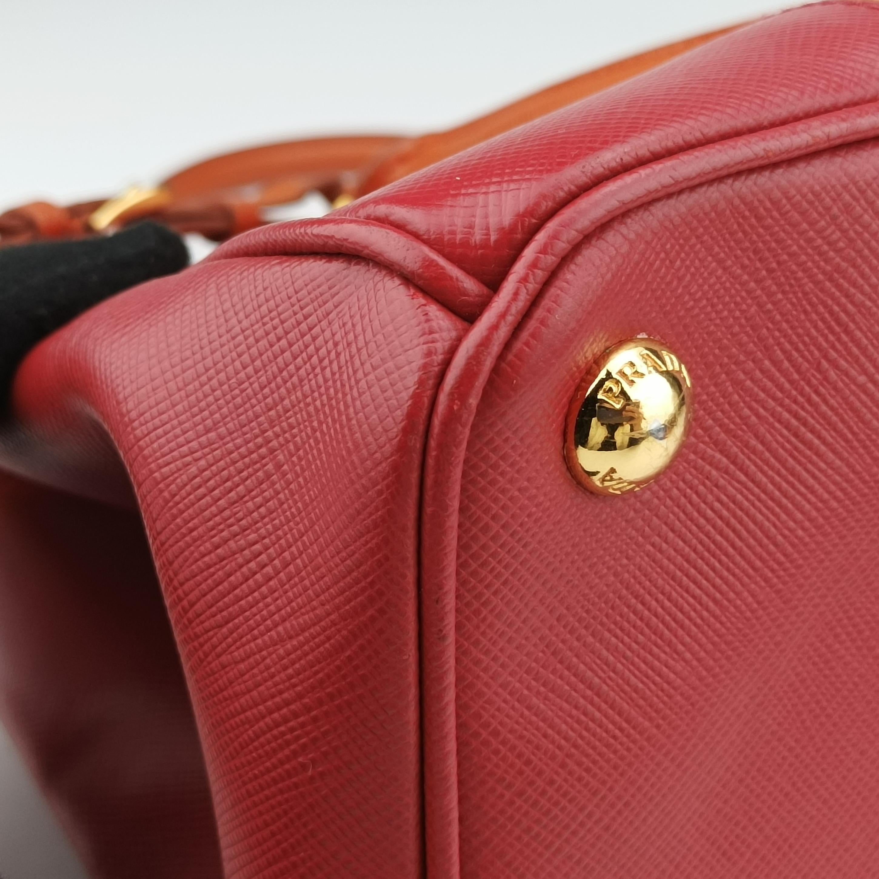 Pre-owned Prada Galleria Orange×red SAFFIANO Leather B2274C shoulderbag | stylenewstar