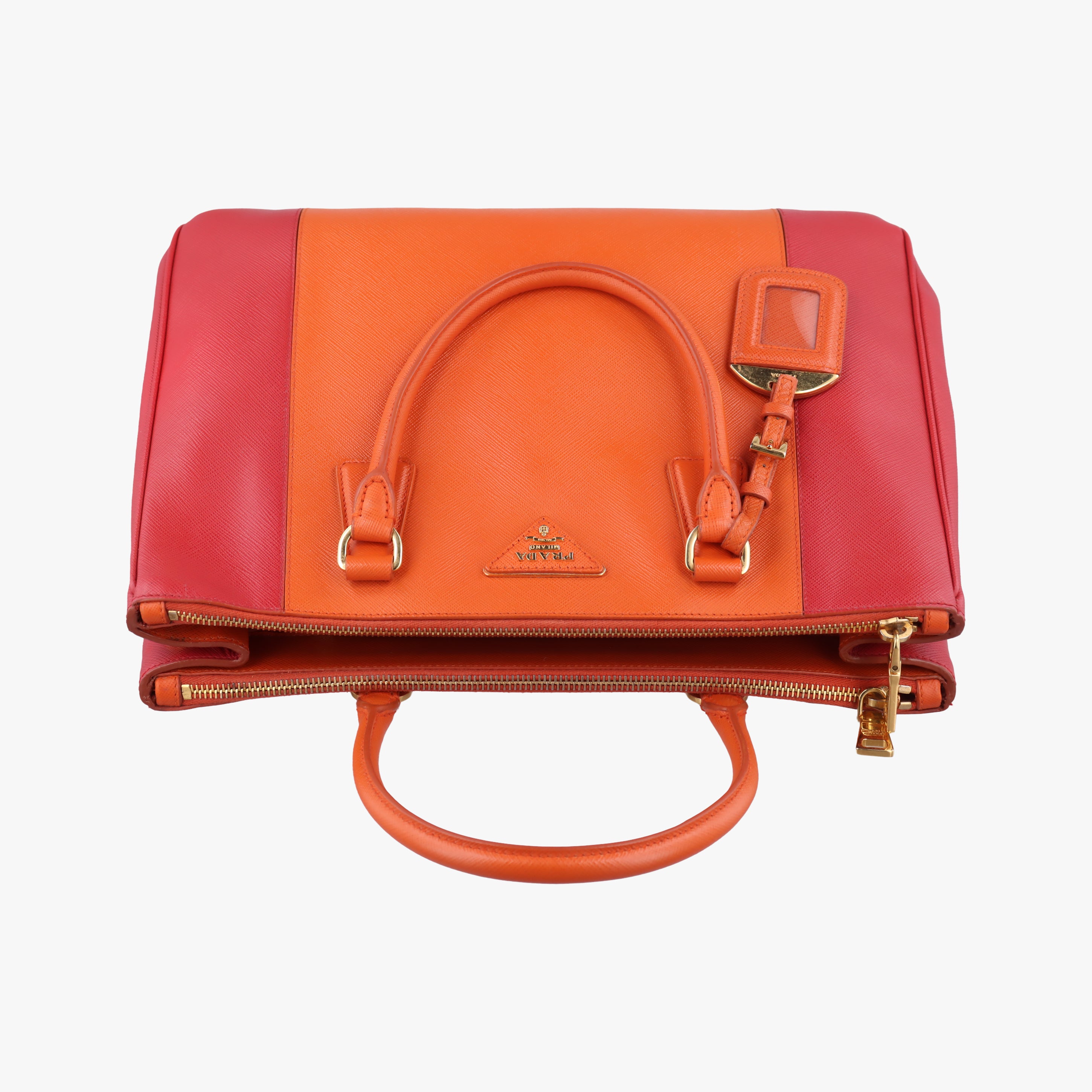 Pre-owned Prada Galleria Orange×red SAFFIANO Leather B2274C shoulderbag | stylenewstar