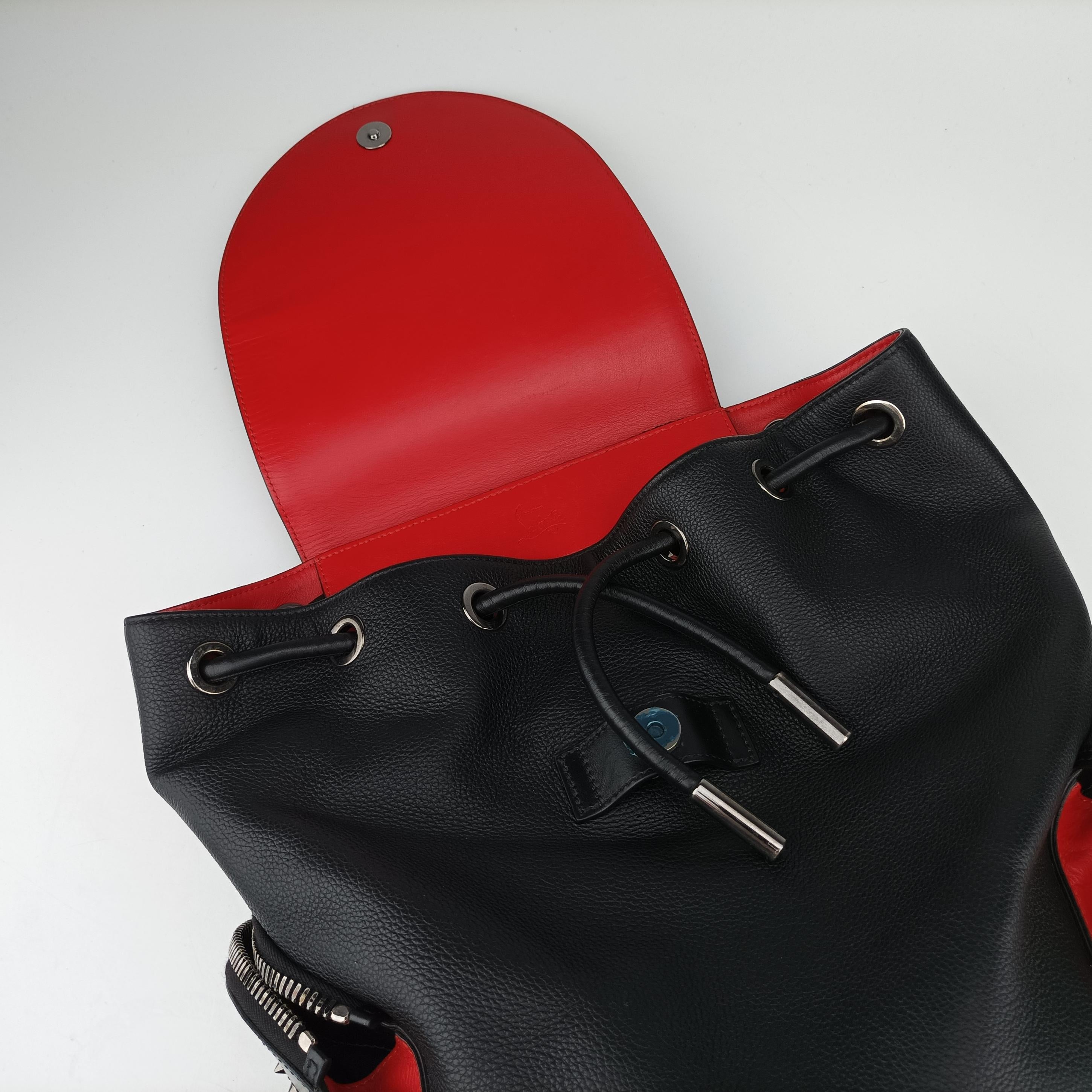 Pre-owned Christian Louboutin Spike Stud Black×Red leather  backpack/rucksack | stylenewstar