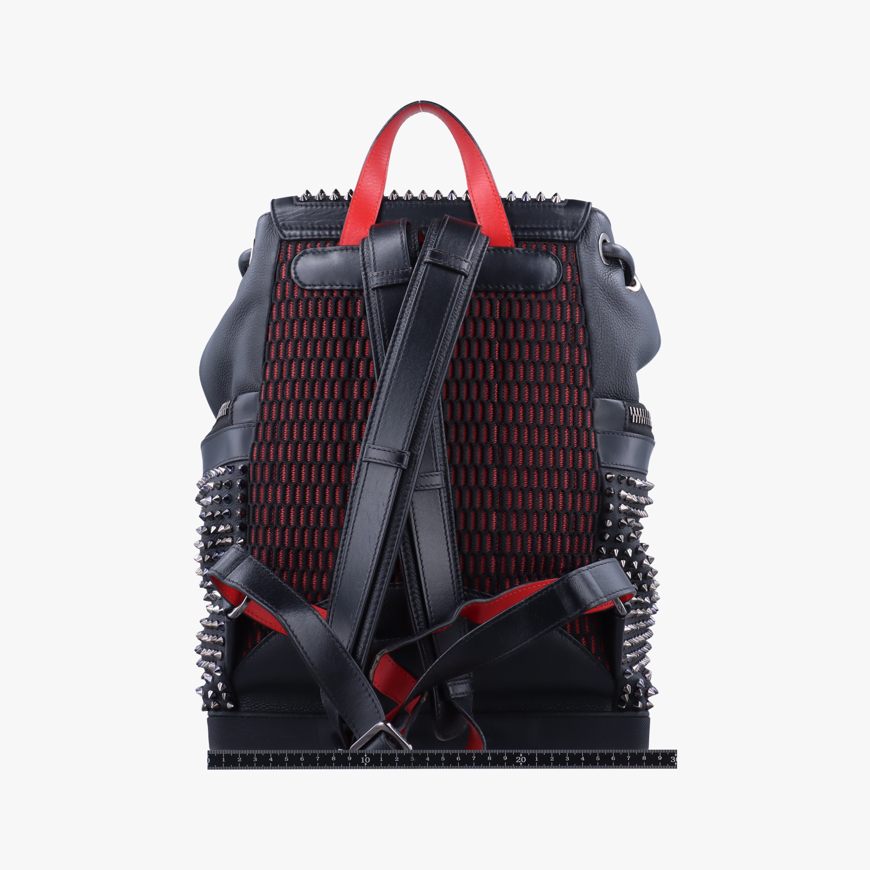 Pre-owned Christian Louboutin Spike Stud Black×Red leather  backpack/rucksack | stylenewstar